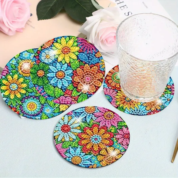 16 Pcs Diamond Art Painting Coaster Kit Flowers DIY Crafts Kit With Holder And Wooden Pad Non Slip Coaster Art Supplies For Adults And Beginner Ideal Mother's Day Easter Gift 4