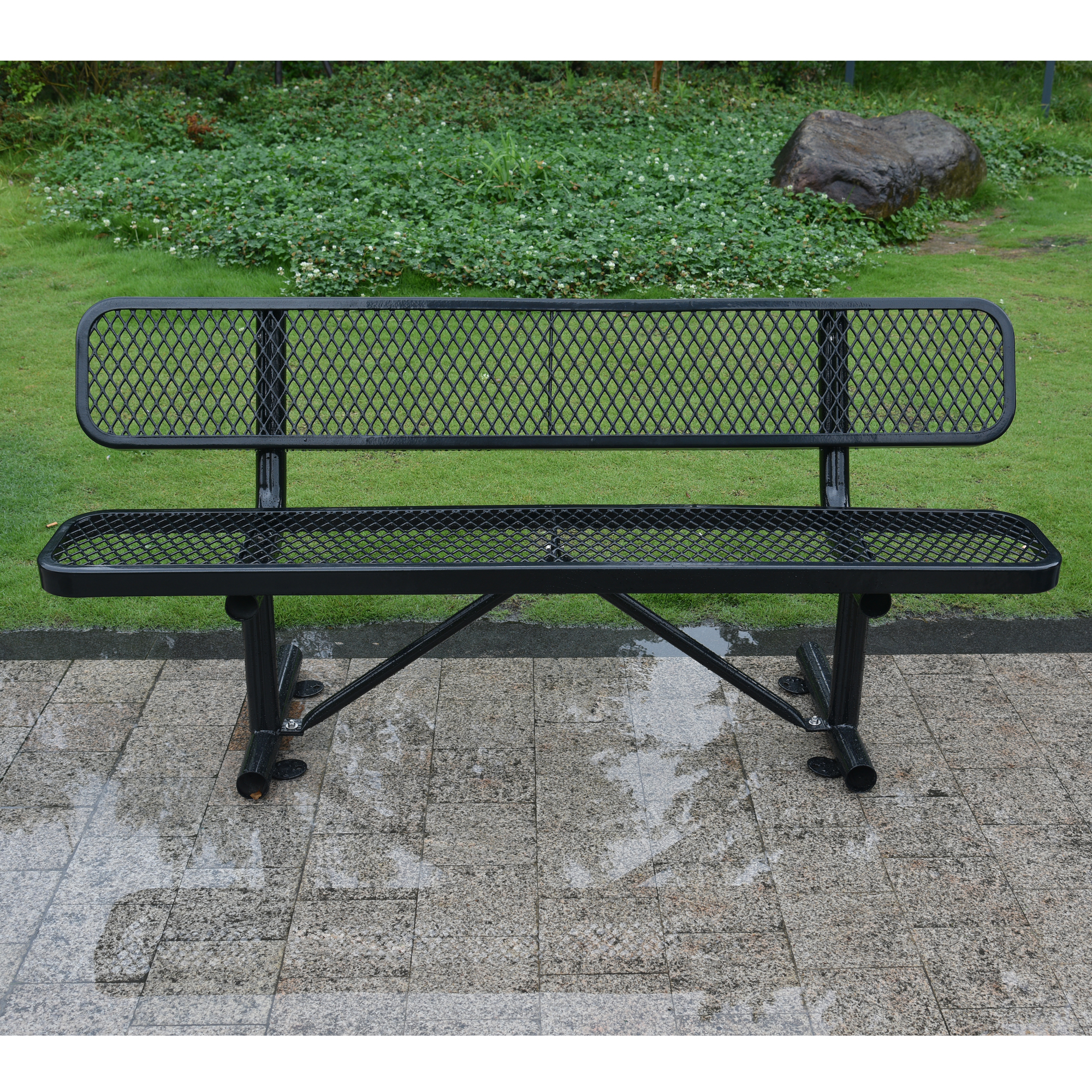 6 Ft. Outdoor Steel Bench With Backrest BLACK