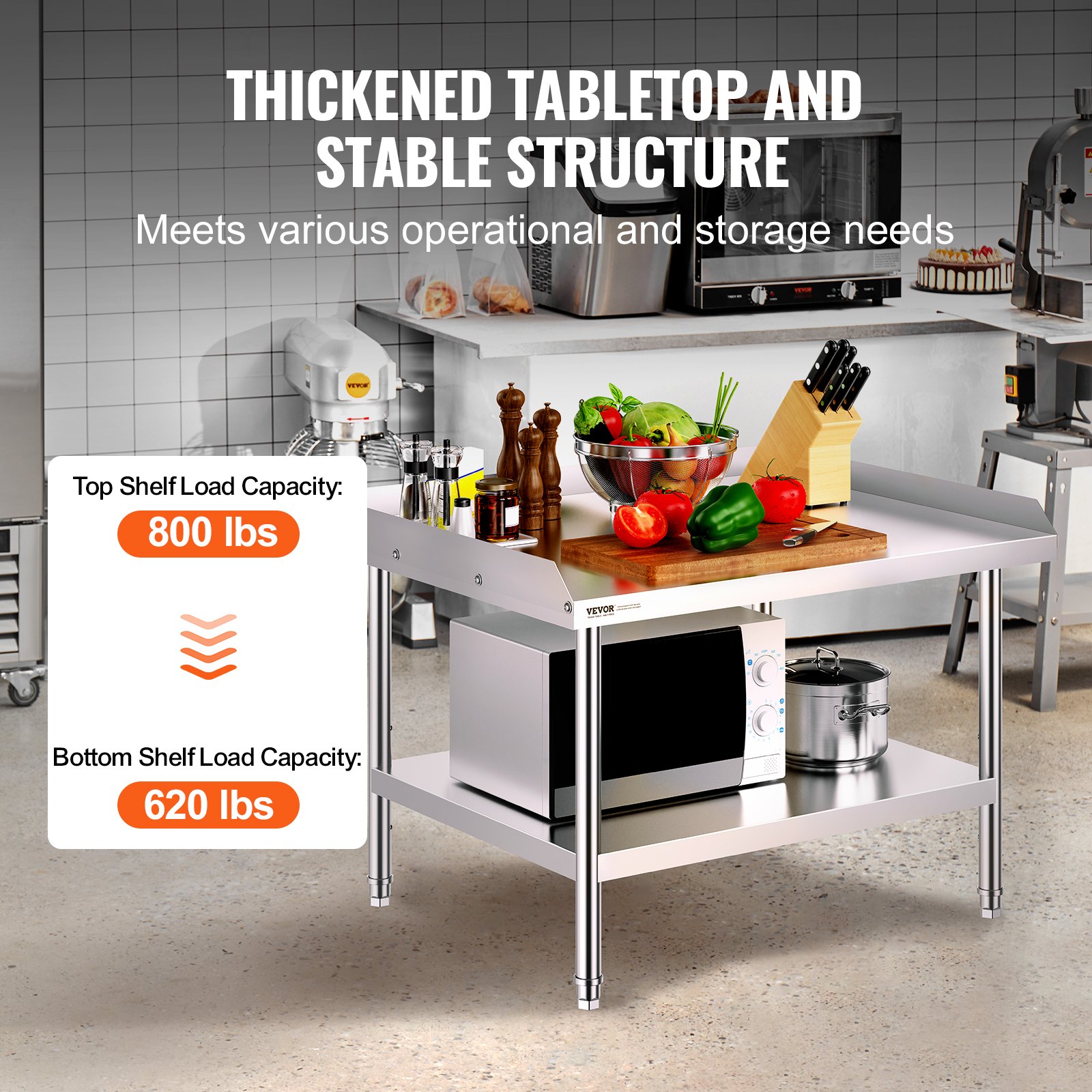 Arbeitstisch aus Edelstahl – Gewerblicher Lebensmittelzubereitungstisch mit verstellbarer Höhe für Restaurants, Haushalte und Hotels, 762 x 914 x 660 mm_voghion.com