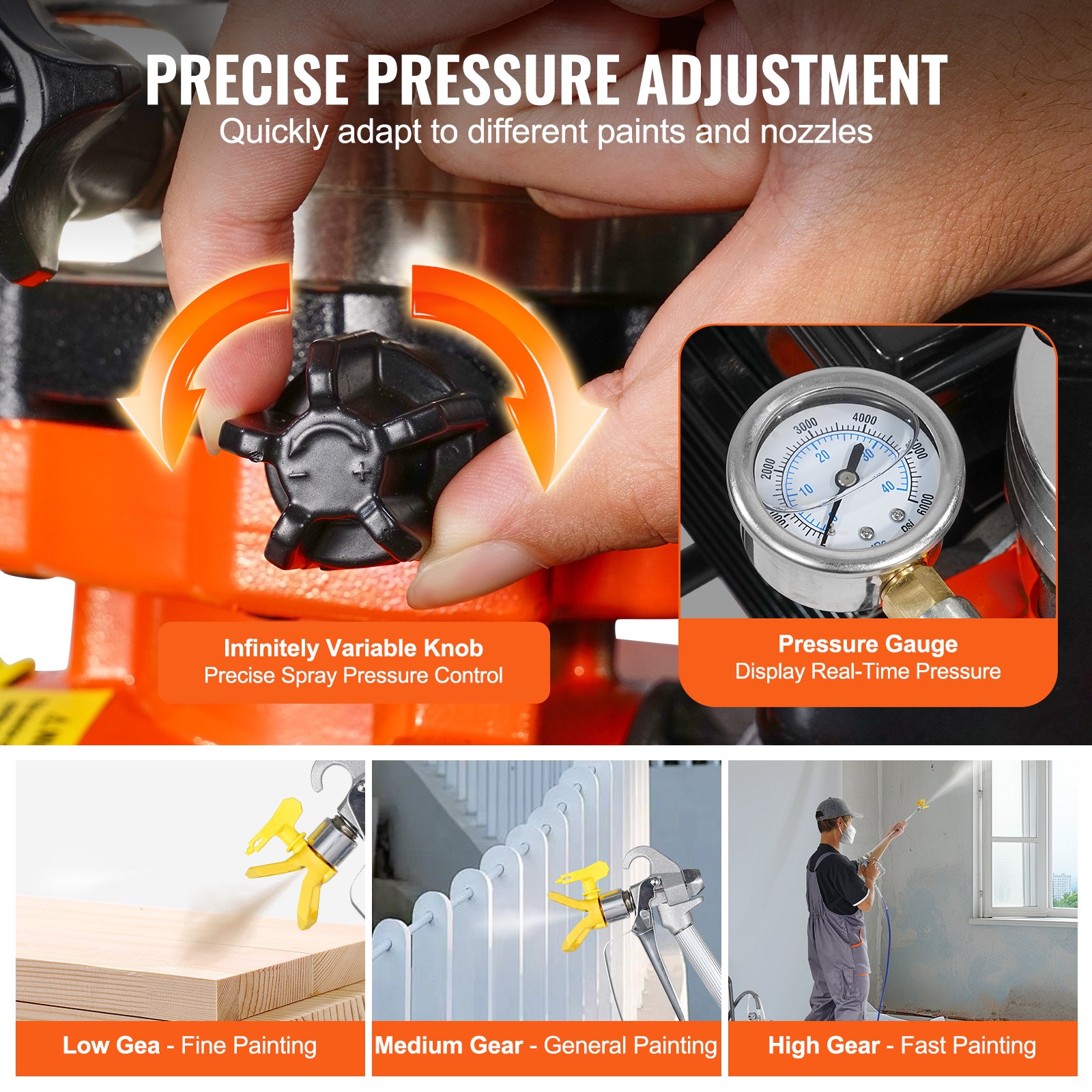 VEVOR Airless-Farbspritzgerät, 1100 W, effizientes Airless-Farbspritzgerät mit Wagen, 2000 Psi Airless-Farbspritzsystem, Verlängerungsrohr_voghion.com
