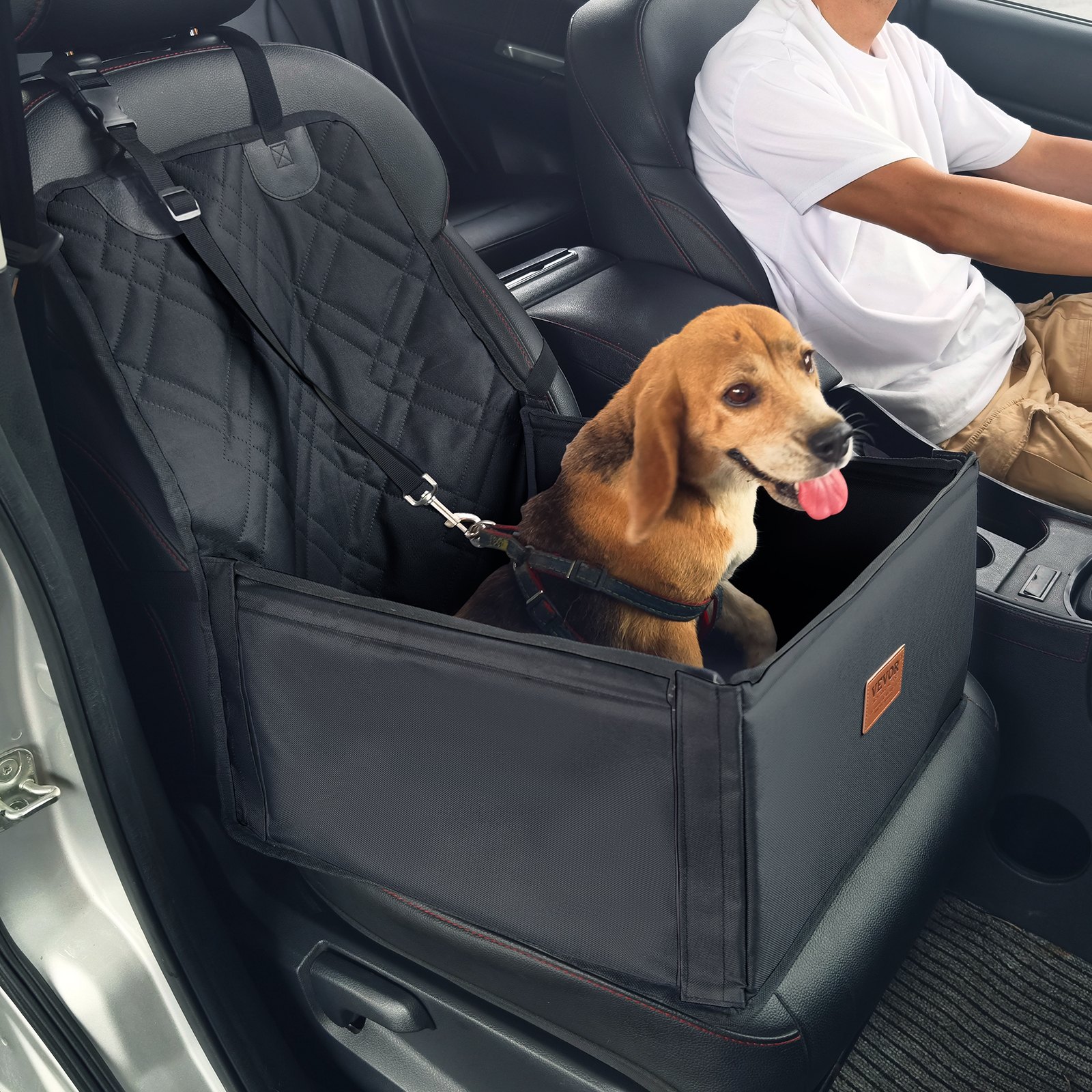 Hundeautositz, Hundesitzerhöhung Fürs Auto Mit Stützrahmen, Haustierautositz Mit Ansteckbarer Sicherheitsleine, Baumwollfüllung, Hundeautobett Für Kleine Hunde Bis 26 Lbs, Schwarz 7254caa3 C60f 4ffe 9740 459370141c9b