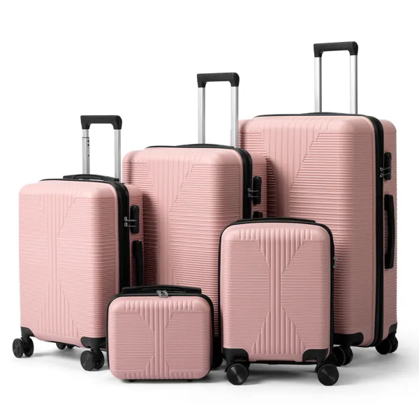 Non-TSA Customs Lock 5-in-1 PP Trolley Case, 12in, 16in, 20in, 24in, 28in PP Rose Color