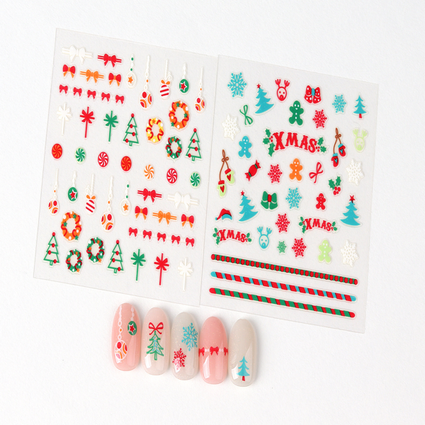 30sheet GlossyBlossom 3D Christmas Nail Stickers – Korean Made Holiday Nail Art Decals For Festive DIY Manicure, Santa, Reindeer, Snowflake & Tree Designs