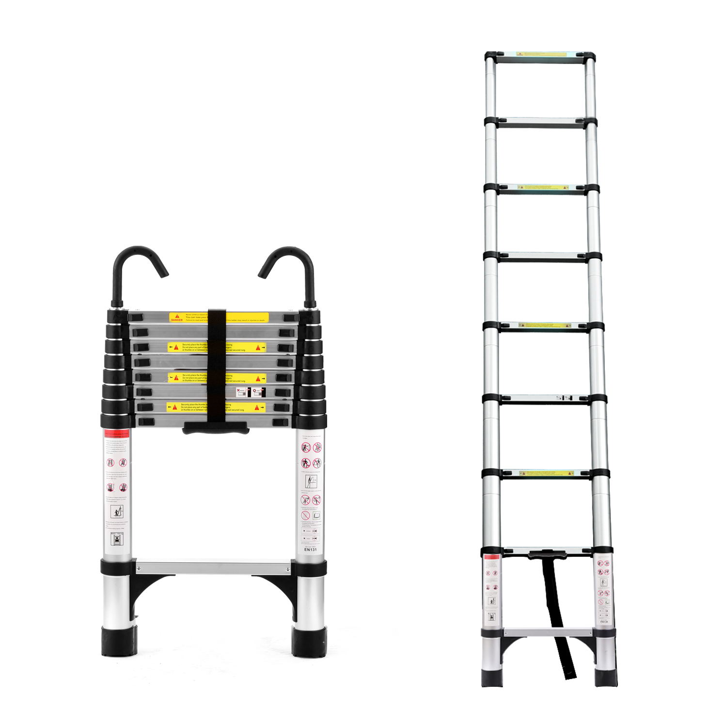 8.5FT Telescopic Ladder, Telescopic Aluminum Alloy Multi-purpose Folding Telescopic Ladder With Hooks And Triangular Support Frame, Suitable For Outdoor Work At Home Or RV