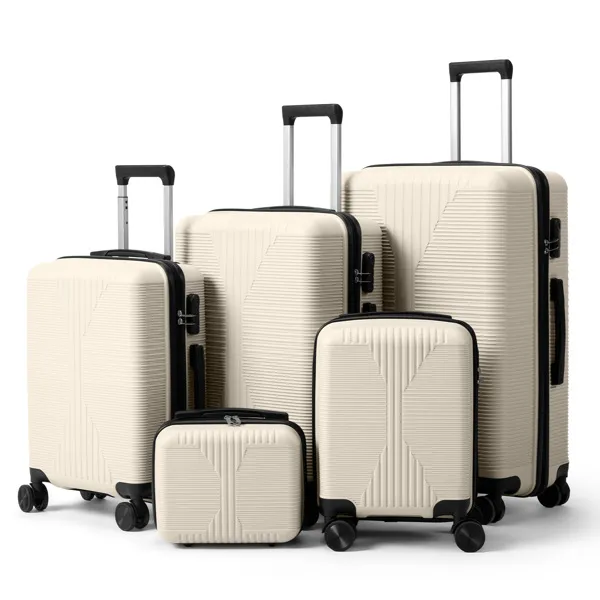Non-TSA Customs Lock 5-in-1 PP Trolley Case, 12in, 16in, 20in, 24in, 28in, PP Off-white