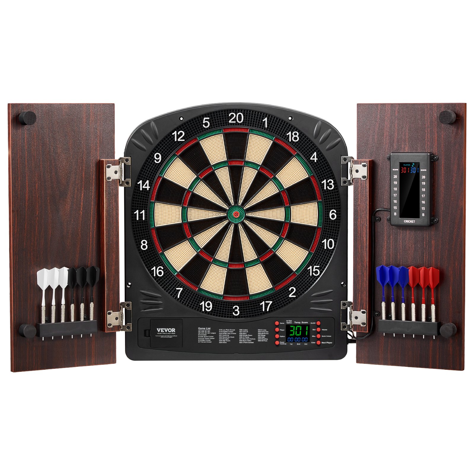 Dartboard- Und Schrankset Home Dart Board Center Dartscheibe 34,3 Cm, Verstaubarer Dartschrank Mit Elektronischer Punktezählung & Einfacher Montage, Komplett Mit Sämtlichem Zubehör Party