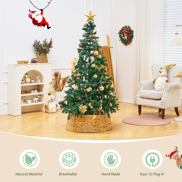 Artisanal Woven Hyacinth Christmas Tree Collar - 28in Natural Rattan & Wicker Tree Skirt/Base Cover 4