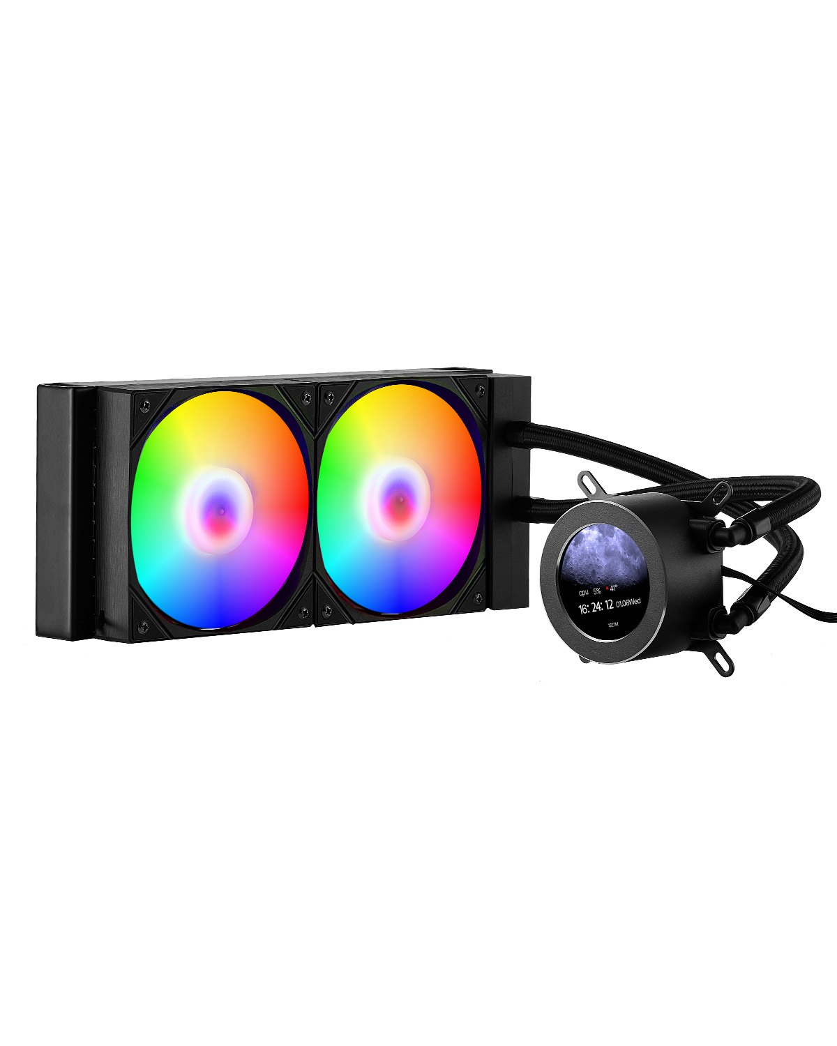 CPU-Flüssigkeitskühler, AIO-CPU-Wasserkühler – 120-mm-PWN-Lüfter & -Pumpe, PC-Wasserkühlung Mit 5,3 Cm LCD-Display & ARGB-Licht, Für Intel 115X/1366/2011/1700/1200, AMD AM4/AM5