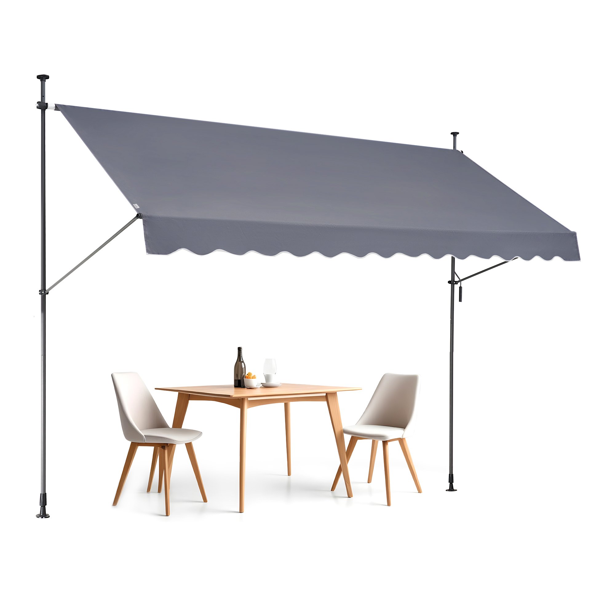 Klemmmarkise 350 X 120 Cm, Balkonmarkise Mit Handkurbel, Sonnenmarkise, Terrassenüberdachung Sunsetter Deck, Höhenverstellbar Von 218 Bis 309 Cm, Markise Für Terrasse/Balkon/Garten, Grau