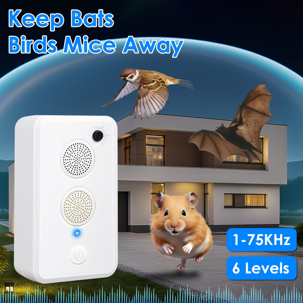 4pcs Ultrasonic Pest Repeller - 1-75KHz Adjustable 6 Levels, Repels Bats Birds Mice, 753Sq.ft Coverage, 950mAh Rechargeable For Indoor Outdoor Use