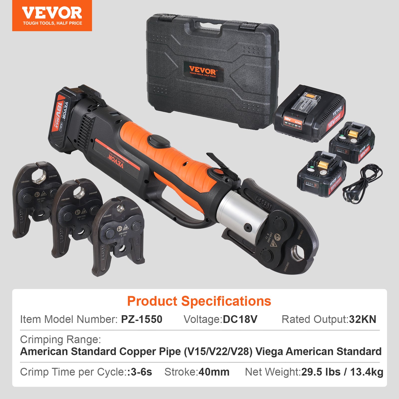 VEVOR Hydraulik-Presswerkzeug und Akku-Set, professionelles elektrisches Rohrverpresswerkzeug mit V15-, V22- und V28-Matrizen_voghion.com