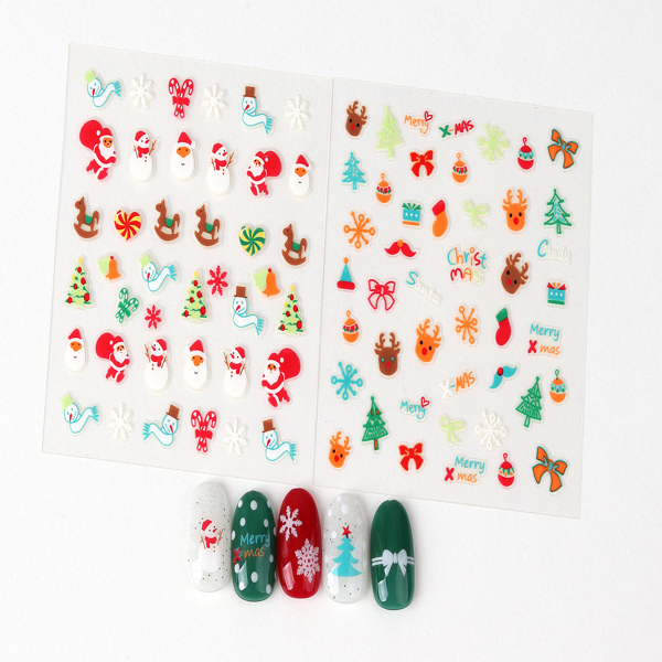 30sheet GlossyBlossom 3D Christmas Nail Stickers – Korean Made Holiday Nail Art Decals For Festive DIY Manicure, Santa, Reindeer, Snowflake & Tree Designs