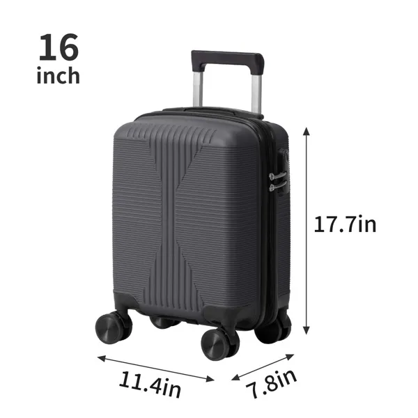 Non-TSA Customs Lock 4-in-1 PP Trolley Case, 16in, 20in, 24in, 28in, PP, Dark Gray