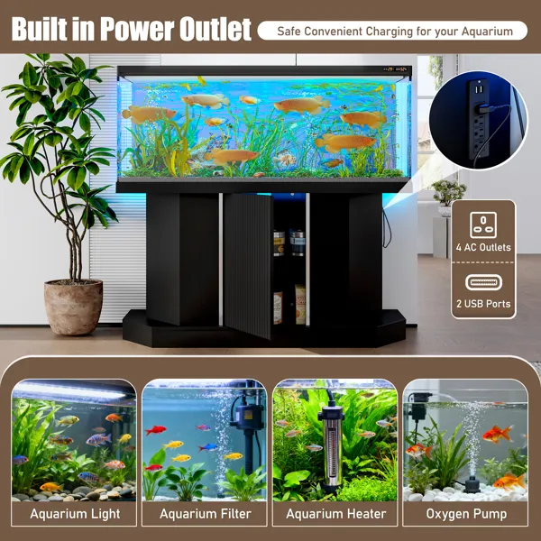 Modern 55-75 Gallon Fish Tank Stand With Power Outlet (4 AC 2 USB Ports), Heavy Duty Aquarium Stand With… image 3