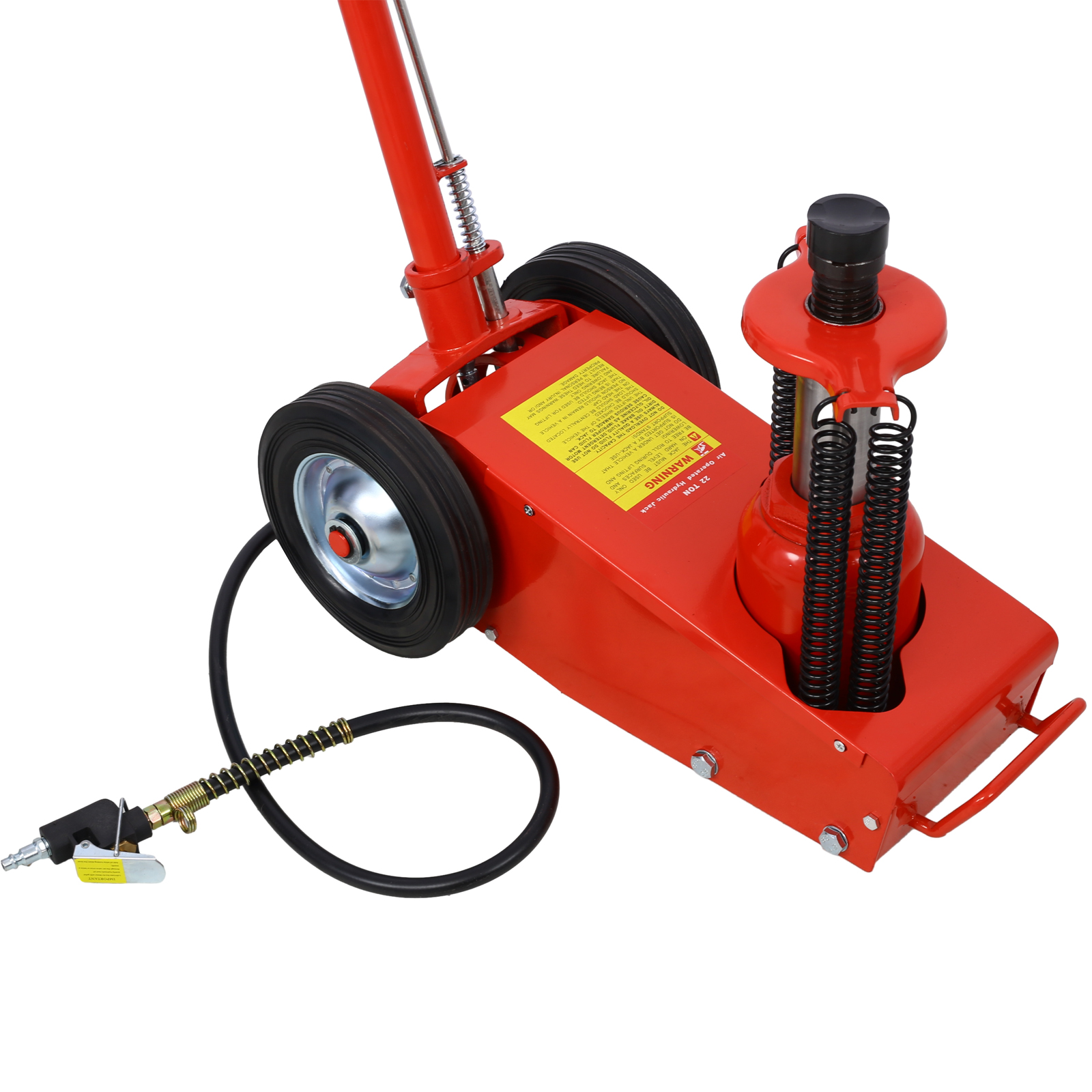 35 Ton Hydraulic Floor Jack Air Operated Axle Bottle Jack With 4 Extension Saddle Set Built-in Wheels, Red