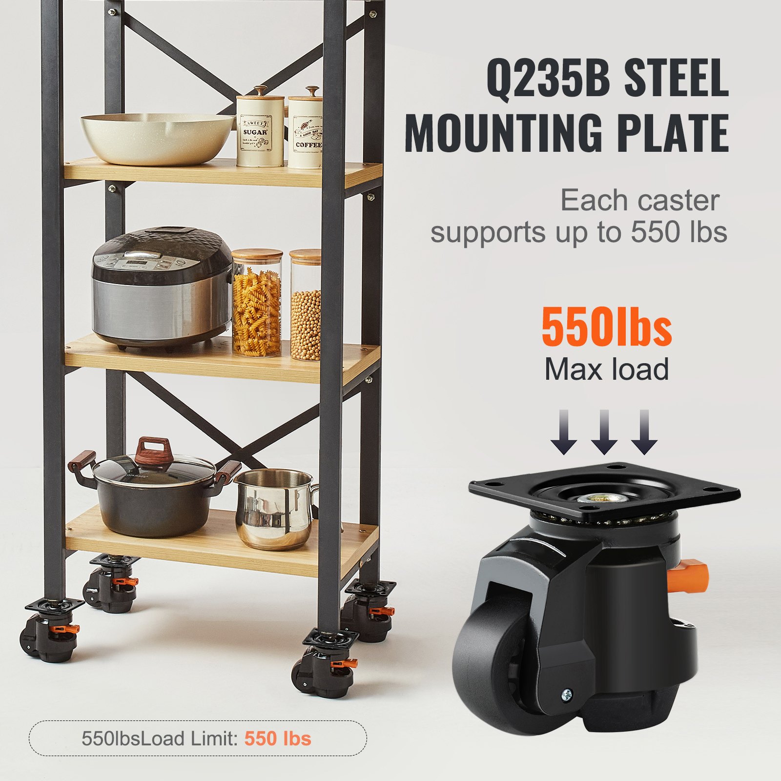 Nivellierrollen, Verstellbare, Auf Einer Platte Montierte Nylonrolle, 997,9 Kg, 4er-Set 5