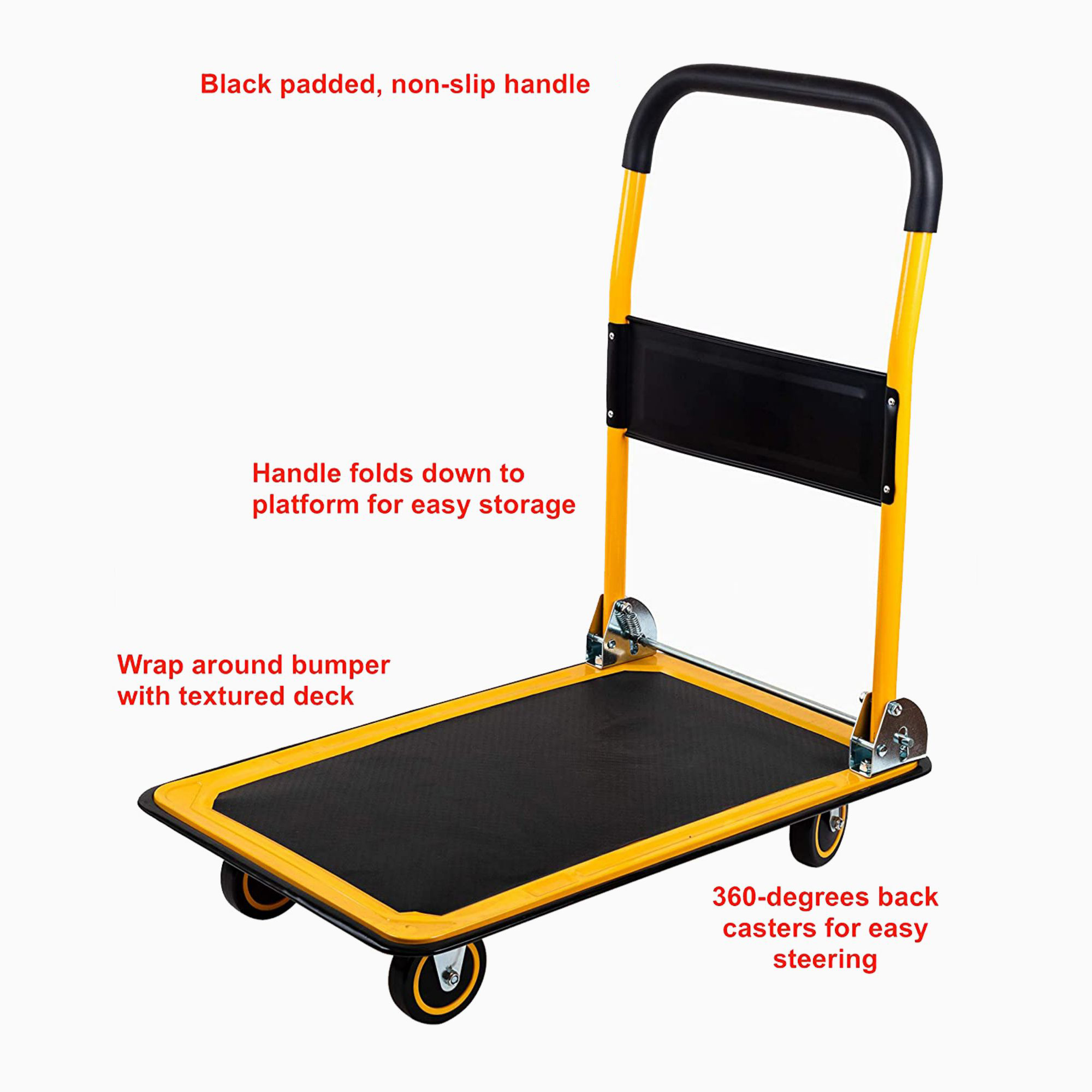 660 Lbs. Capacity Platform Truck Hand Flatbed Cart Dolly Folding Moving Push Heavy Duty Rolling Cart In Yellow 6