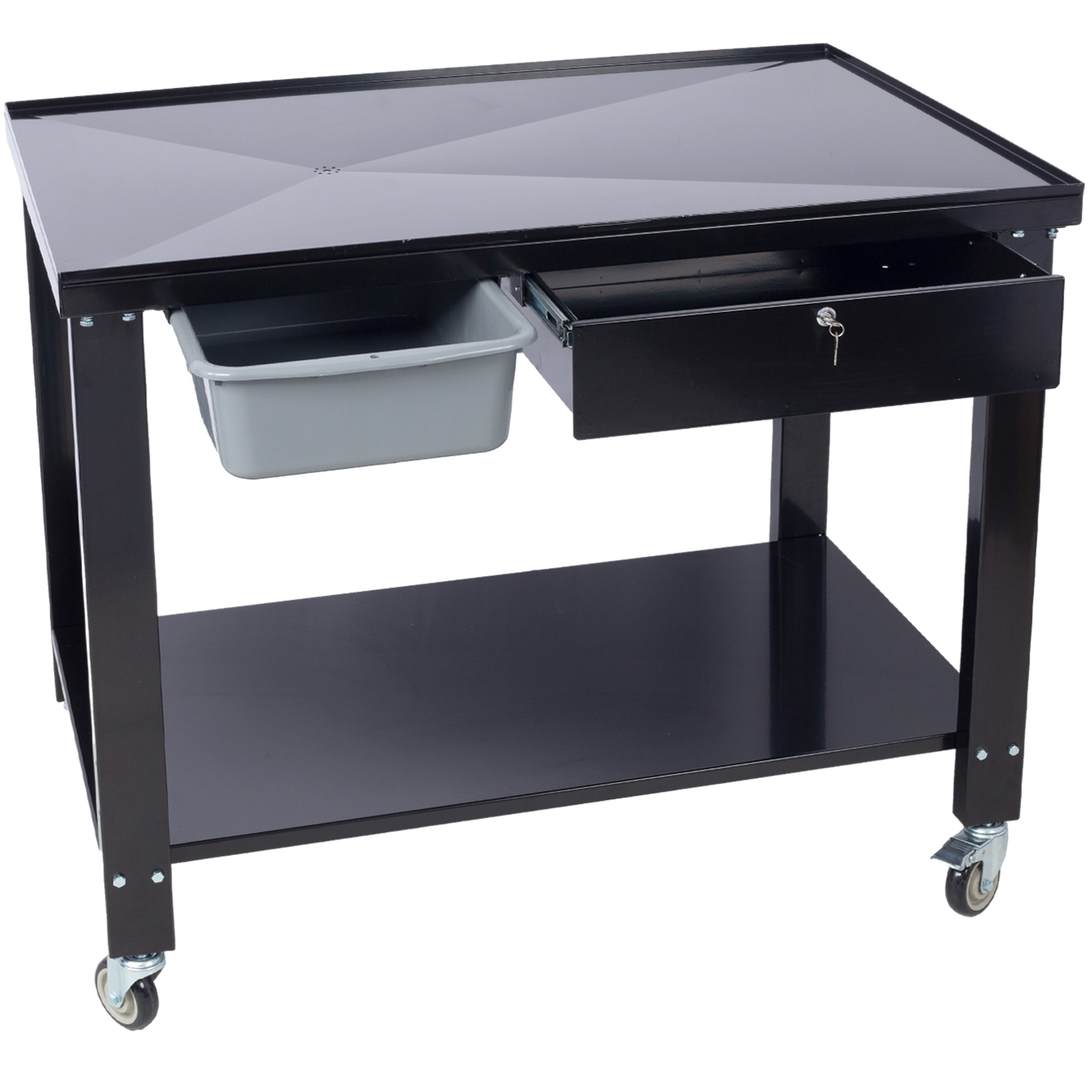 Transmission Teardown Work Station 1  2 Ton Capacity Sloping Drain Table Locking Drawer Removable Drain Basin Full-Width Lower Shelf Four 4-Inch Caster Wheels  Black 5
