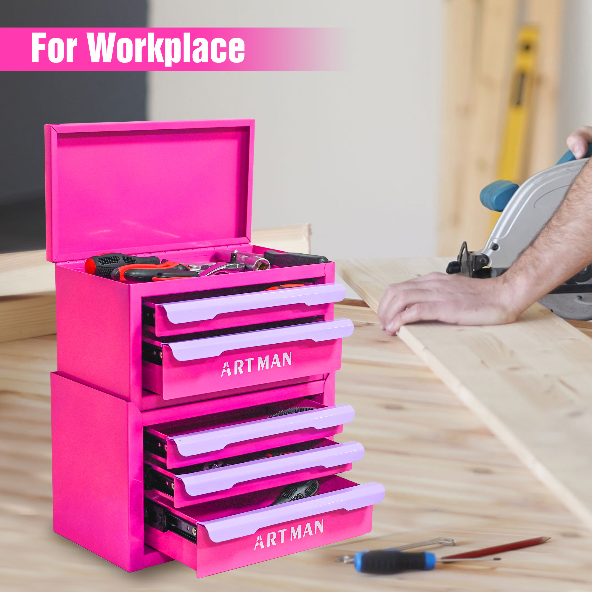 Drawer-style Desktop Storage Box, Office Workstation Organizing Magic Tool, Desk Stationery Storage Rack, Cosmetic Storage Cabinet--Rose Red-purple- Color