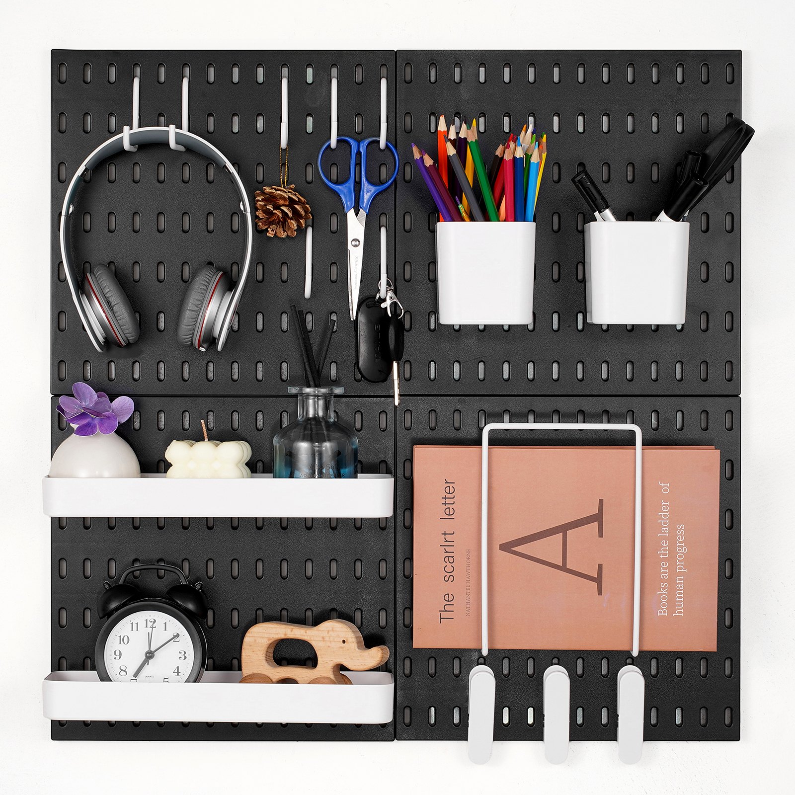 Werkzeugwand, 28 X 28 Cm, 4er-Set, Kunststoff-Stecktafel-Wand-Organizer-Set Mit Zubehör, Für Garage, Werkzeugaufbewahrung, Küche, Wohnzimmer, Bastelraum, Büro, Badezimmer, Zuhause, Schwarz