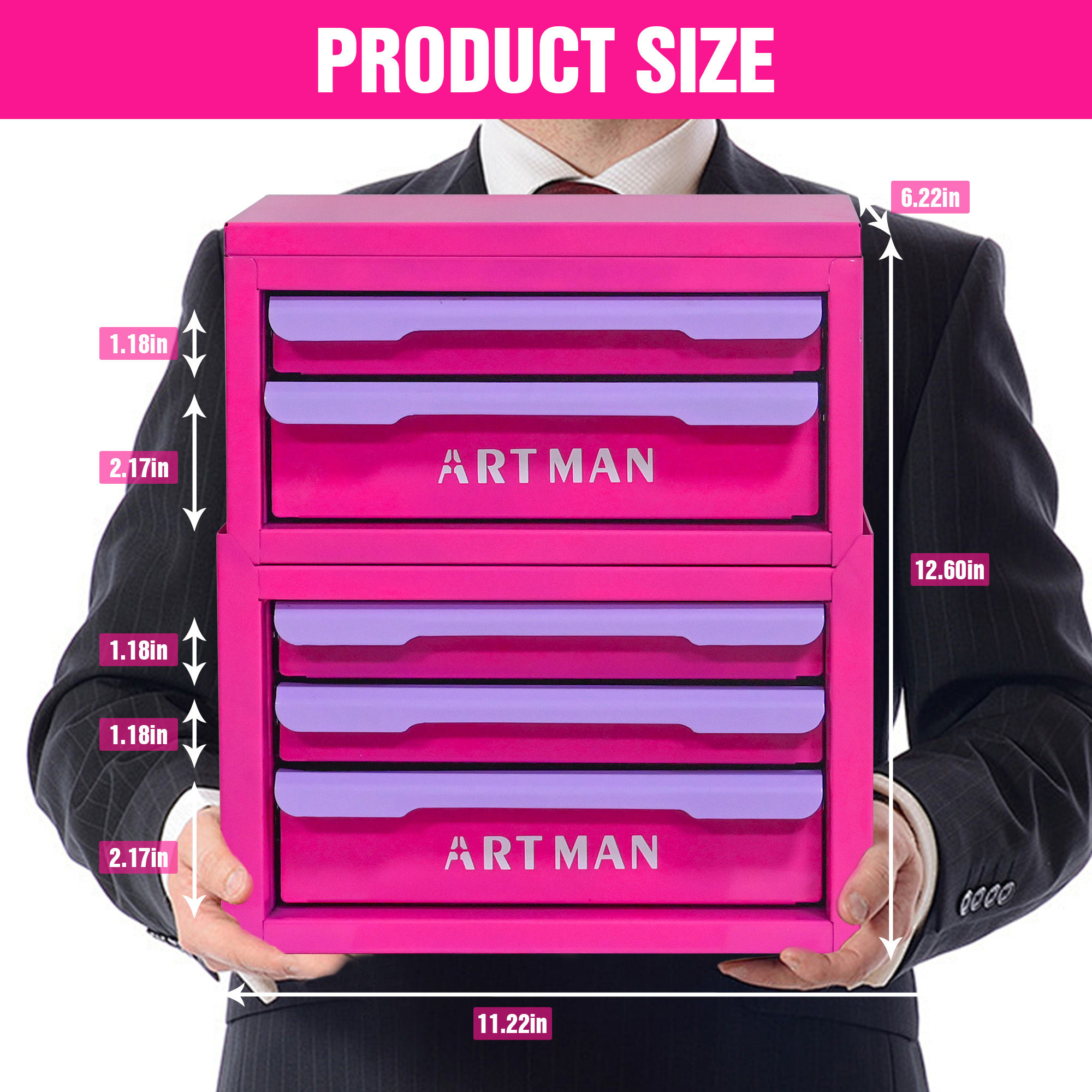 Drawer-style Desktop Storage Box, Office Workstation Organizing Magic Tool, Desk Stationery Storage Rack, Cosmetic Storage Cabinet--Rose Red-purple- Color