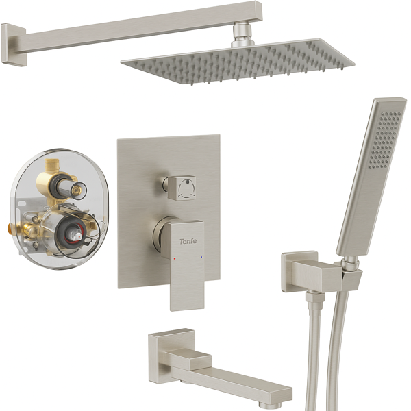 Male NPT Folding Bathtub Shower Faucet Rain Shower Head System With Bath Tub Faucet Set And Handheld For Bathroom Brushed Nickel 3 Function Unable Ship Weekends TK AND TEMU Only For Pickup