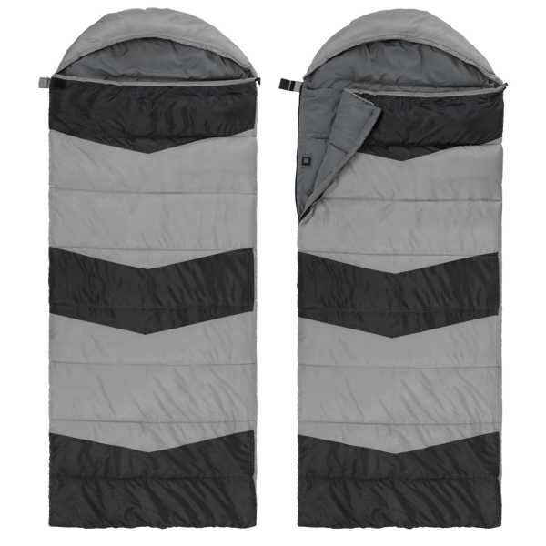 Rectangular Heated Sleeping Bag, Lightweight Sleeping Bag With Multi USB Powered Heating Pads, Waterproof Compact Envelope Sleeping Bag For Backpacking Hiking, Gray