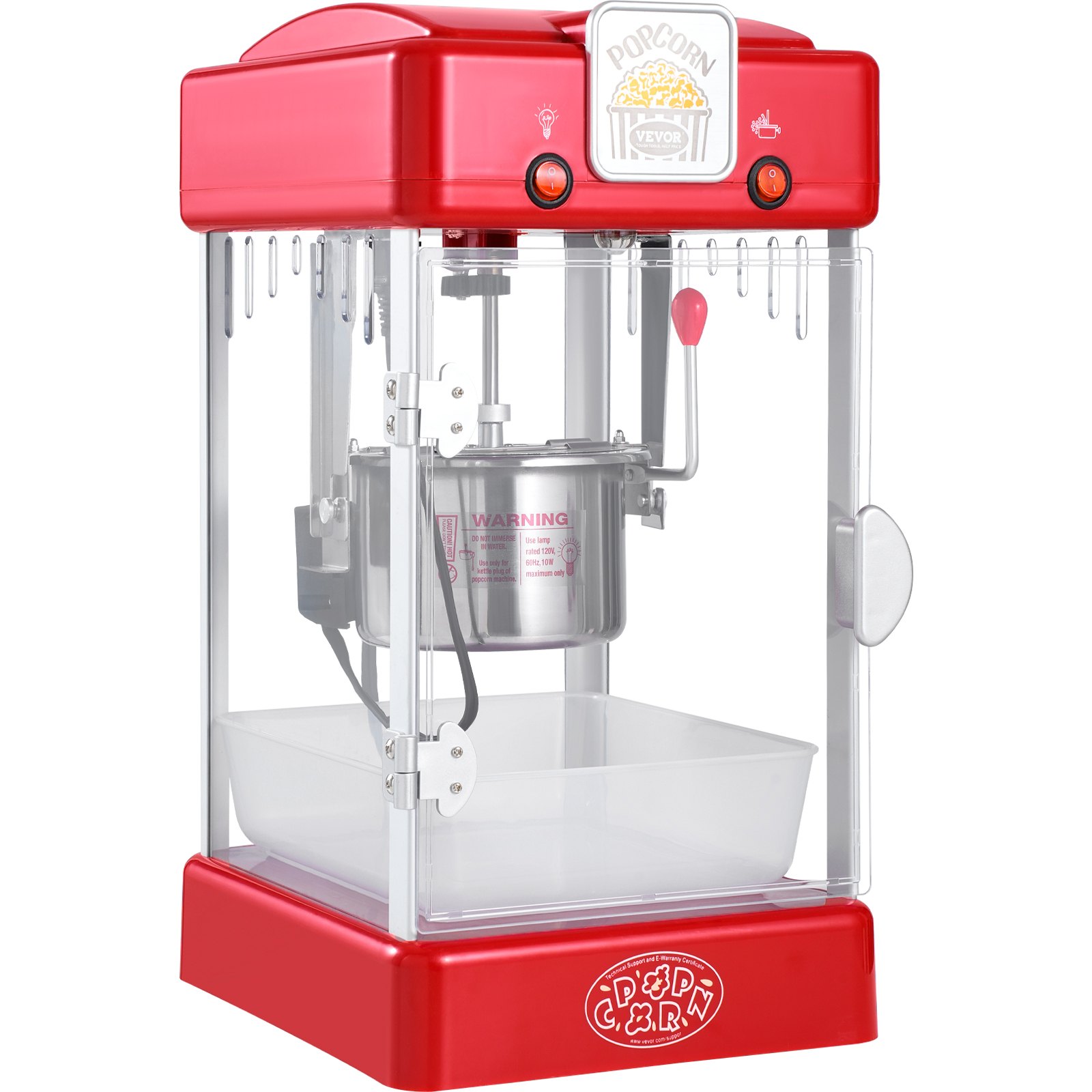 Popcornmaschine – 300 W, 70-ml-Wasserkessel für 4 Liter Popcorn pro Portion, Tischgerät mit PP-Tür, inklusive 2 Spateln und Tablett, Kino-Design, Rot_voghion.com