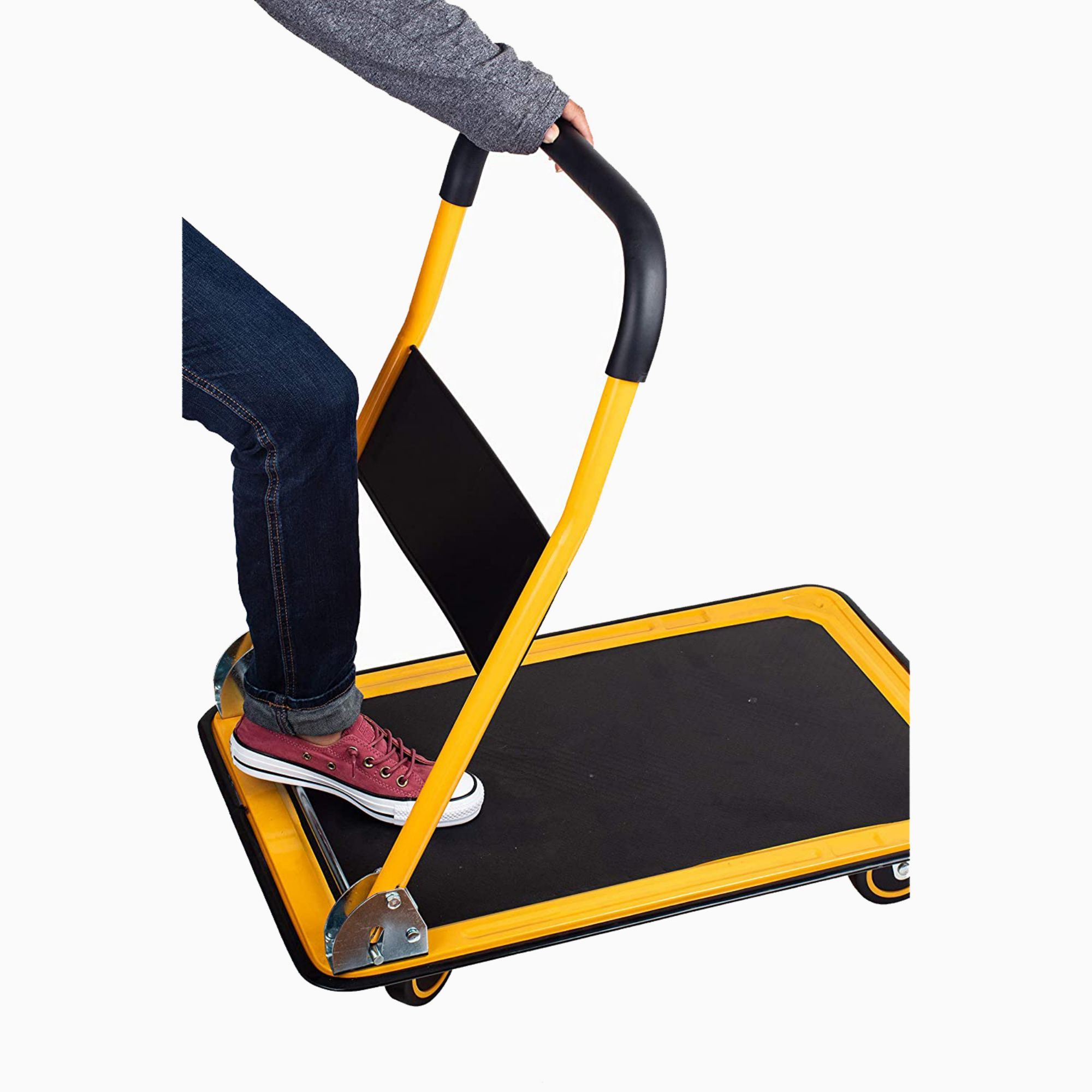 330 Lbs. Capacity Platform Truck Hand Flatbed Cart Dolly Folding Moving Push Heavy Duty Rolling Cart In Yellow 3