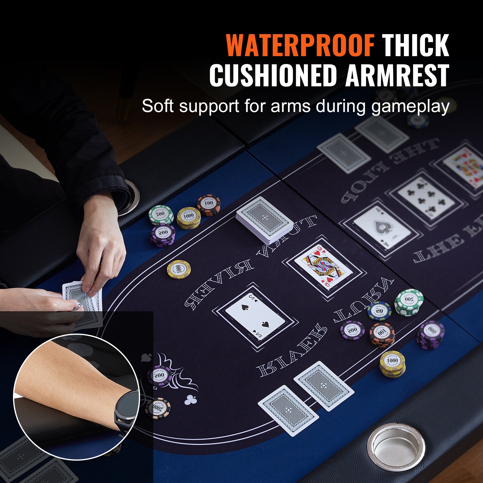 Casino Pokertisch Klappbare Tischbeine 2140 X 1070 X 760 Mm (L X B X H), Faltbarer Pokertisch, Schwarz & Blau Pokerauflage Klapptisch Für 10 Spieler, Pokertisch Mit Staubschutzhülle Tragbar