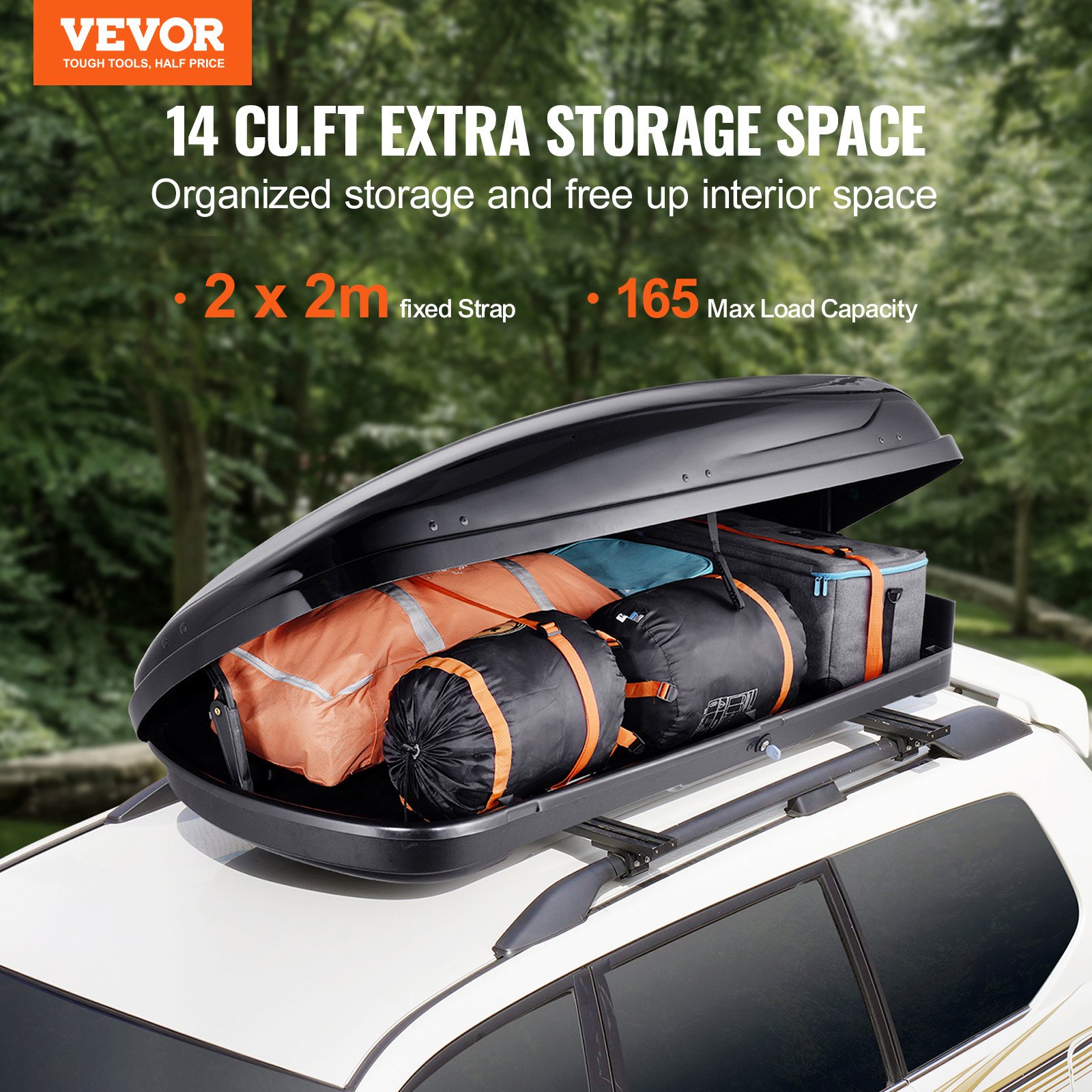 Universelle Dachbox für Autos, 370L ABS-Hartschalen-Gepäckträger mit doppelseitiger Öffnung und 2 verstärkten Gurten, geeignet für SUVs_voghion.com