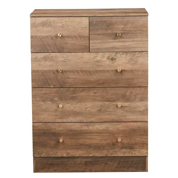 Gray Particleboard With Linen-textured Melamine Finish, 66*40*91cm, 3+2 Drawers, Drawer Cabinet With Matte Gold Handles