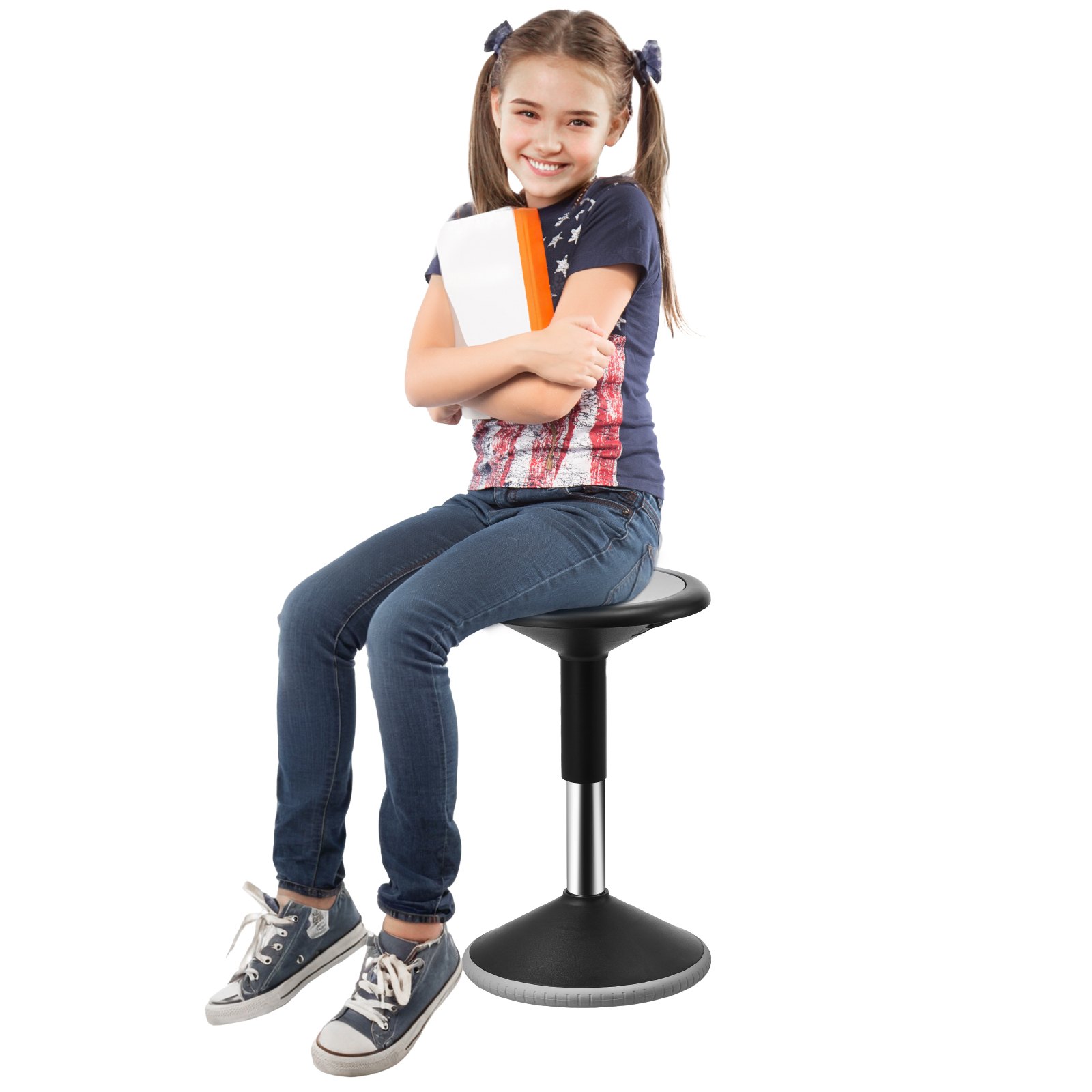 Aktivstuhl Wackelhocker Stehhocker, Höhenverstellbar (40-55 Cm), Flexibler Sitz-Wackelhocker Aus PVC+ABS, Wackelsitz Wackelstuhl Ideal Für Schulen, Büro Und Zuhause, 48 Kg Belastbar Schwarz