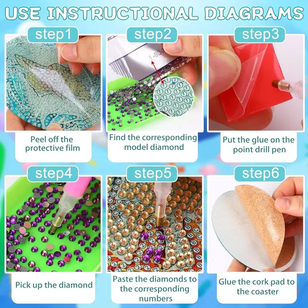 16 Pcs Diamond Art Painting Coaster Kit Flowers DIY Crafts Kit With Holder And Wooden Pad Non Slip Coaster Art Supplies For Adults And Beginner Ideal Mother's Day Easter Gift 3