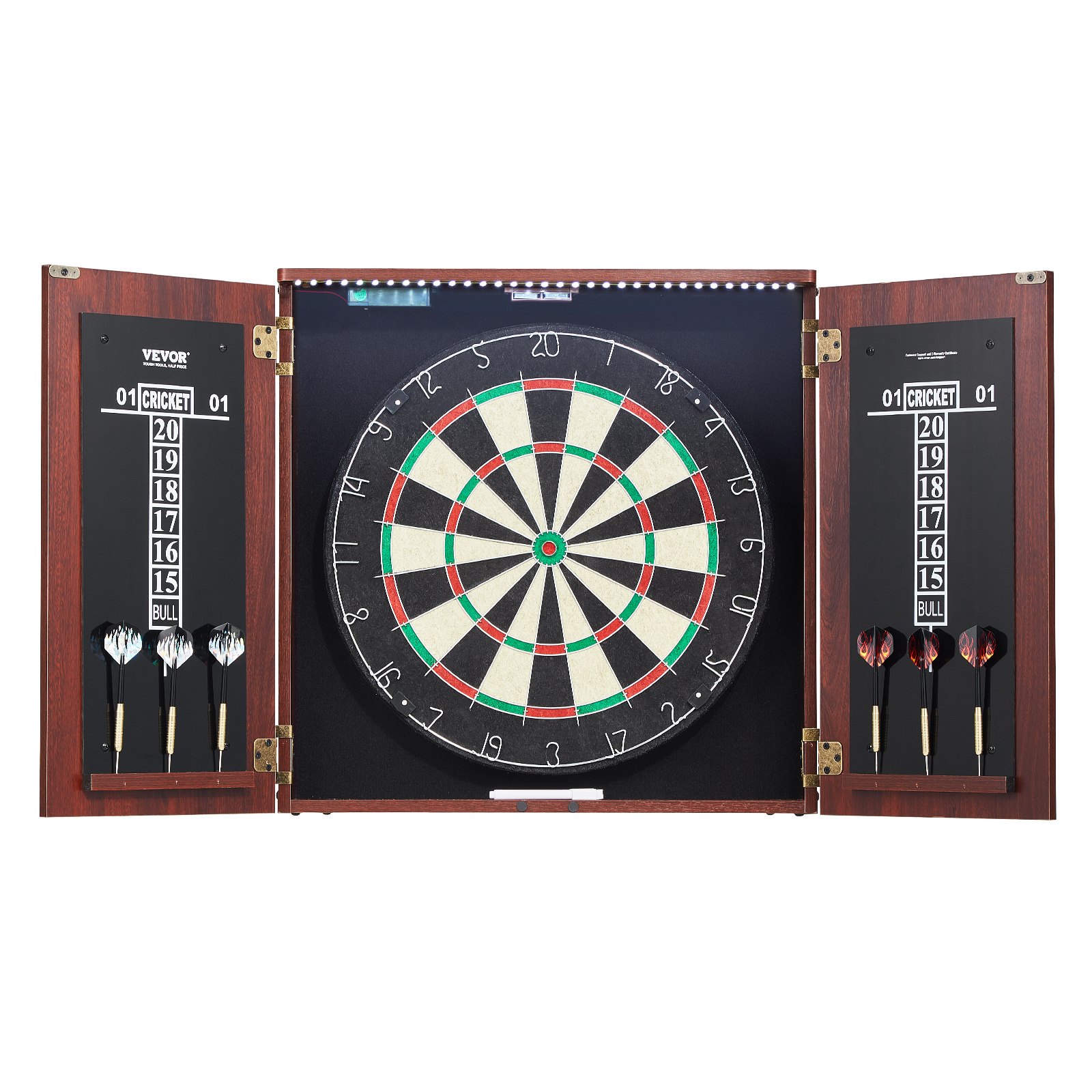 Dartboard- Und Schrankset, Home Dart Board Center In Offizieller Größe, Versteckbarer Dartschrank Mit Stahlspitzen & Mit LED-Licht & Einfacher Montage, Komplett Mit Sämtlichem Zubehör