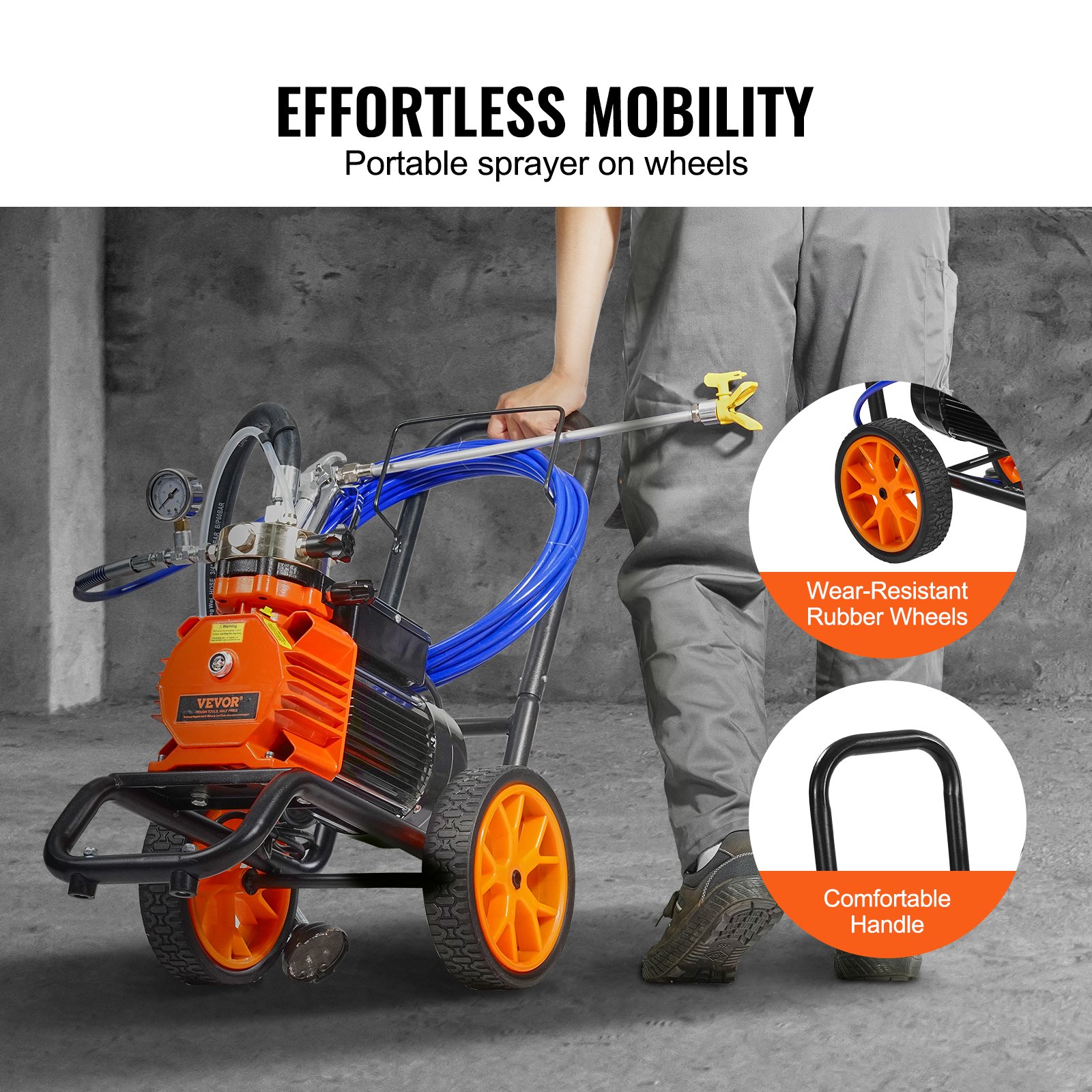 VEVOR Airless-Farbspritzgerät, 1100 W, effizientes Airless-Farbspritzgerät mit Wagen, 2000 Psi Airless-Farbspritzsystem, Verlängerungsrohr_voghion.com