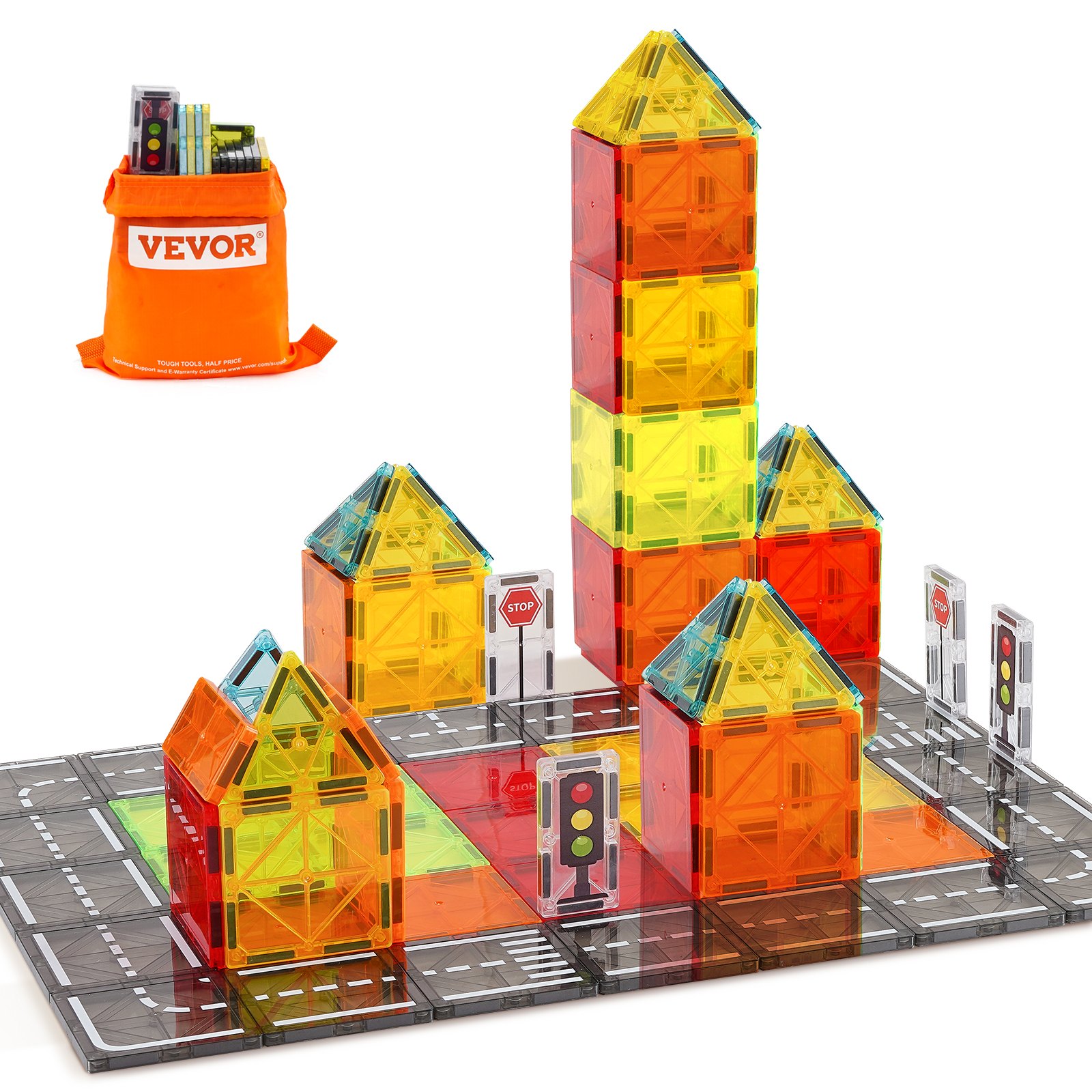Magnetische Bausteine, 56-teilig, Magnetische Straßenbausteine, Magnetspielzeug Mit Aufbewahrungstasche, STEM-Sensory-Pädagogisches Stadtkonstruktions-Stapelspielzeug, Für Kinder Ab 3 Jahren_voghion.com