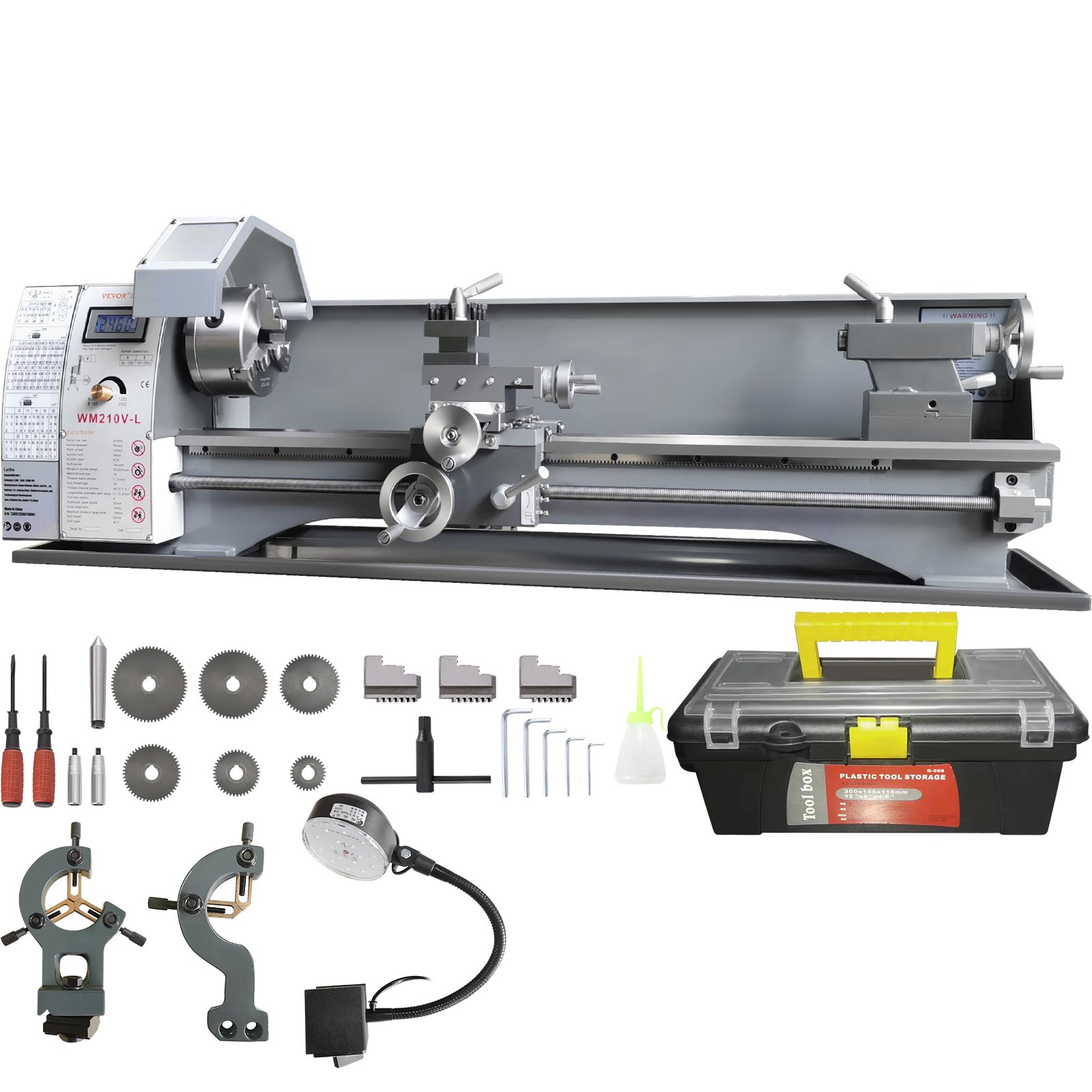 Metalldrehmaschine 211x750mm Drehbank Metall 50-2500U/min Tischdrehbank Tischdrehmaschine 750W 14x Metrische (von 0,3 Bis 3 Mm) 10x ZĂśllige (von 10 Bis 44 TPI) Gewinde MT5 Spindelkonus