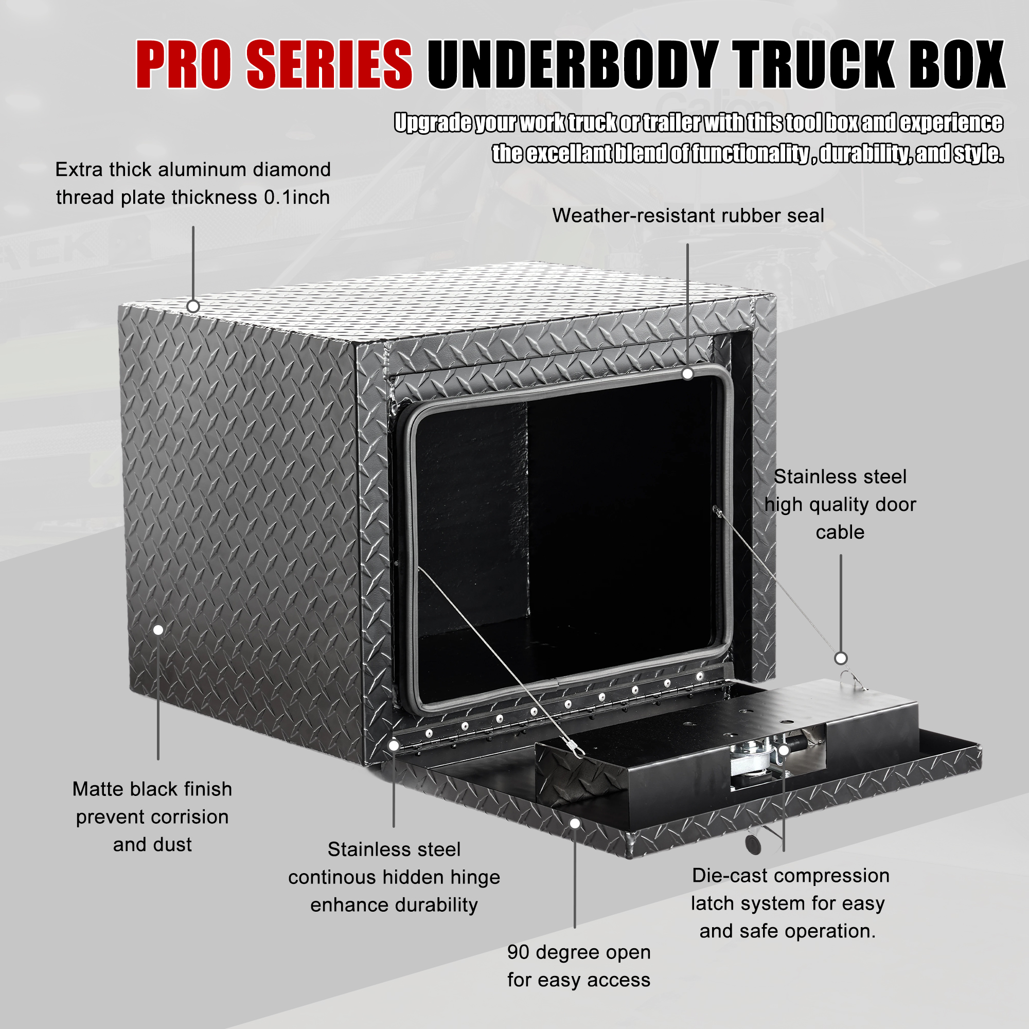 24 Inch Aluminum Underbody Truck Tool Box Heavy Duty Underbed Toolbox Tool Storage Organizer Chest  Waterproof  Diamond Thread Plate  Ideal For Pickup Truck ATV RV Trailer 3