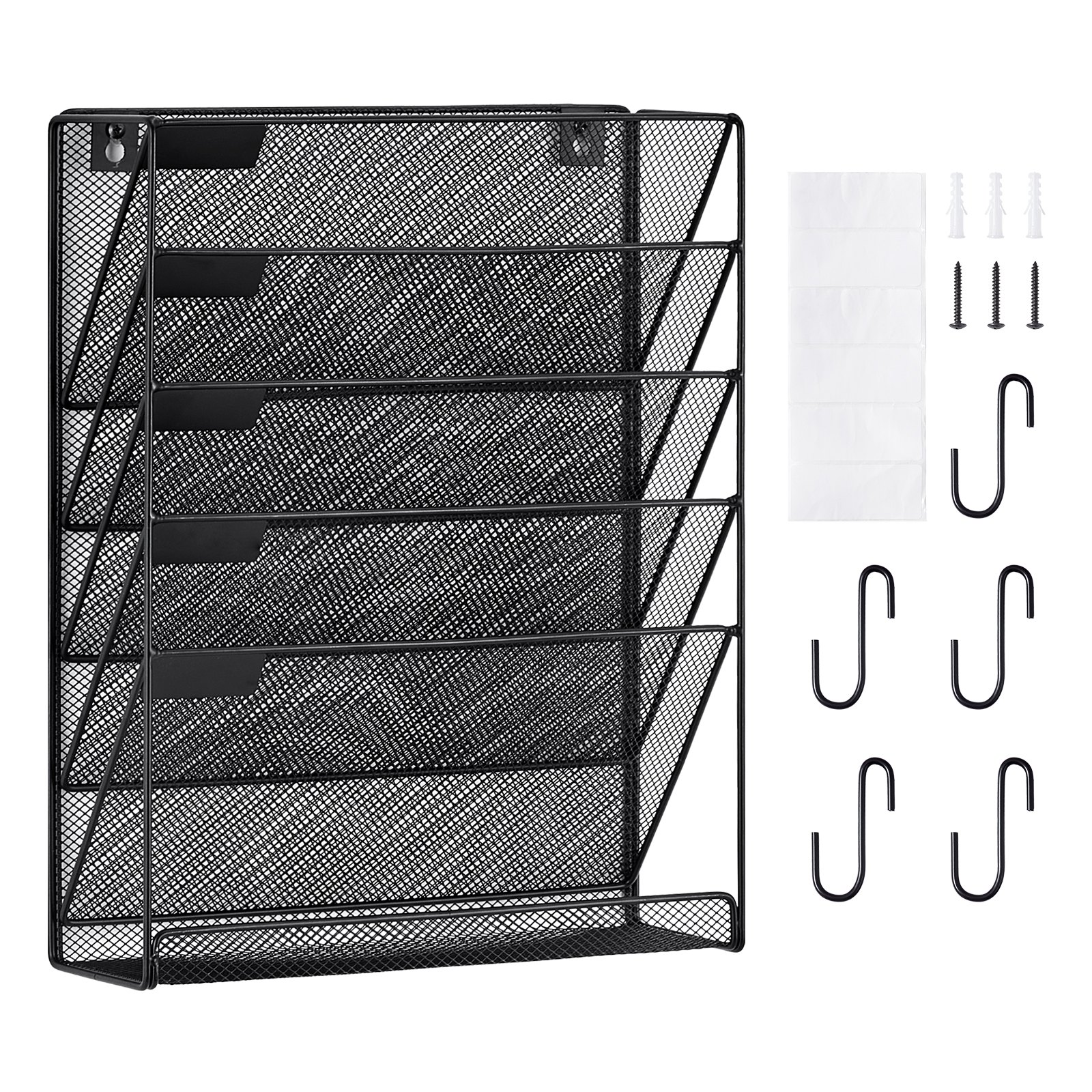 Wand Zeitungshalter Wandaktenhalter Mit 6 Fächern, Aufbewahrungsordner Für Zeitschriften Post Papier Dokumente, Wand Magazinhalter Organizer Prospekthalter Aktenablage Für Büro Schule (Schwarz)