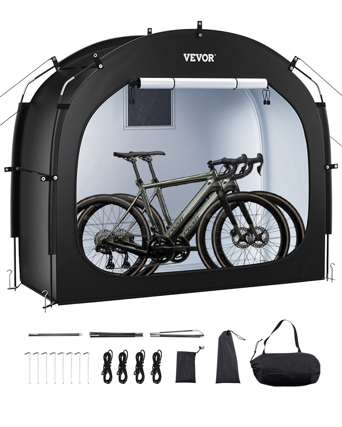 Fahrradzelt, 1 Bis 2 Fahrräder, Geräumiges Fahhrradgarage Mit Belüftetem Fenster, Einfach Zu Installierende Fahrradschuppe Mit Hochfestem Fiberglas & Doppelreißverschlüssen, 195x81x173 Cm