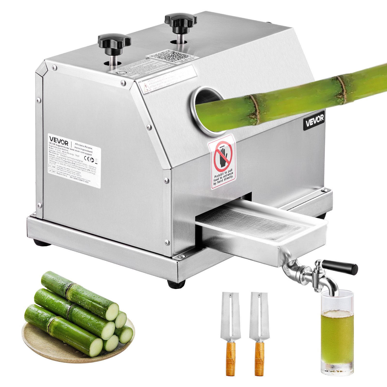 Kommerzieller Zuckerrohr-Entsafter, 49,9kg/h Hochleistungs-Zuckerrohr-Entsafter-Maschine Mit 3 Edelstahlwalzen, 6,1 Cm Großer Einlass, Manuelle Zuckerrohr-Entsafter-Presse Für Den Privaten/gewerb - Image 1