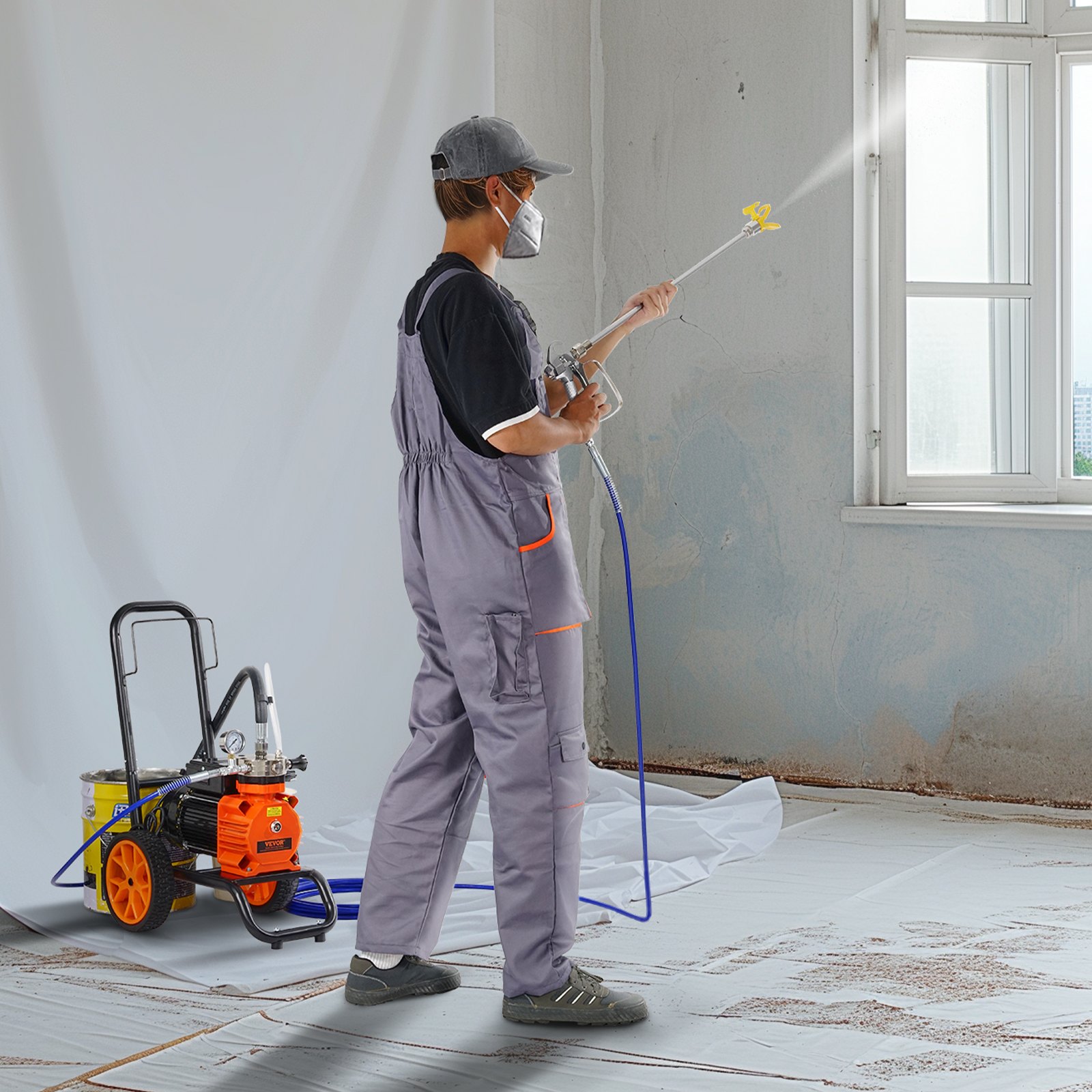 VEVOR Airless-Farbspritzgerät, 1100 W, effizientes Airless-Farbspritzgerät mit Wagen, 2000 Psi Airless-Farbspritzsystem, Verlängerungsrohr_voghion.com