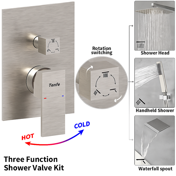 Male NPT Brushed Nickel Shower System, 12 Inch Shower Fixtures Rain Shower Head With Handheld Shower Spray, Wall Mount[Unable Ship Weekends, TK/TEMU Only For Pickup]