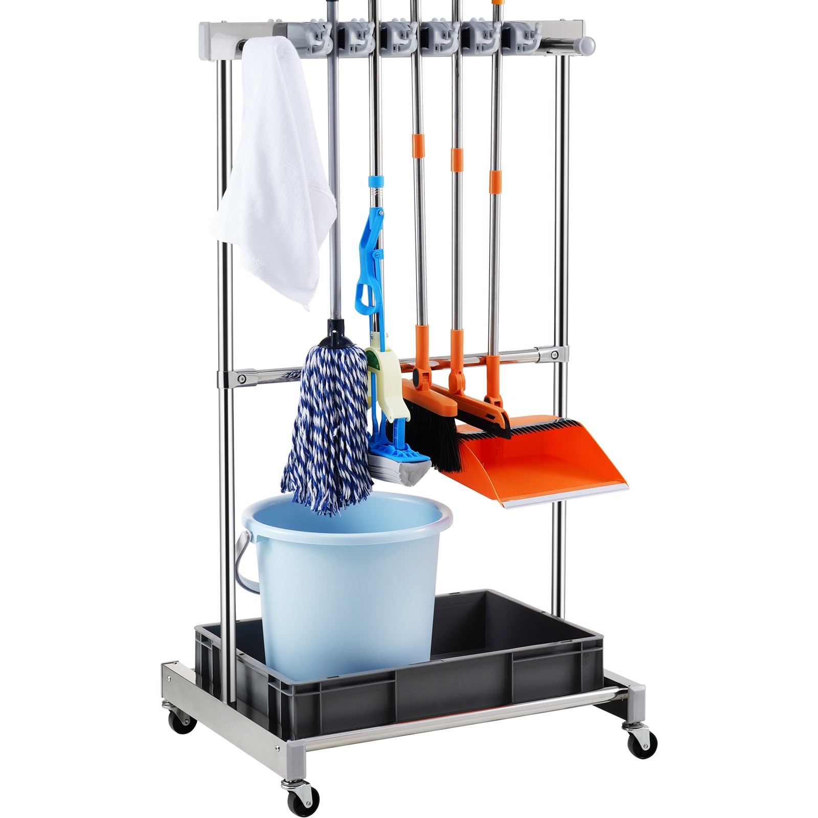 Gartengeräte Ständer 1243x508x660mm Gerätehalter Organizer Edelstahl PP Mehrzweck Gartengeräteaufbewahrungsregal 10 Werkzeugfächer 24 Haken Gartenwerkzeug Halter Besenhalter