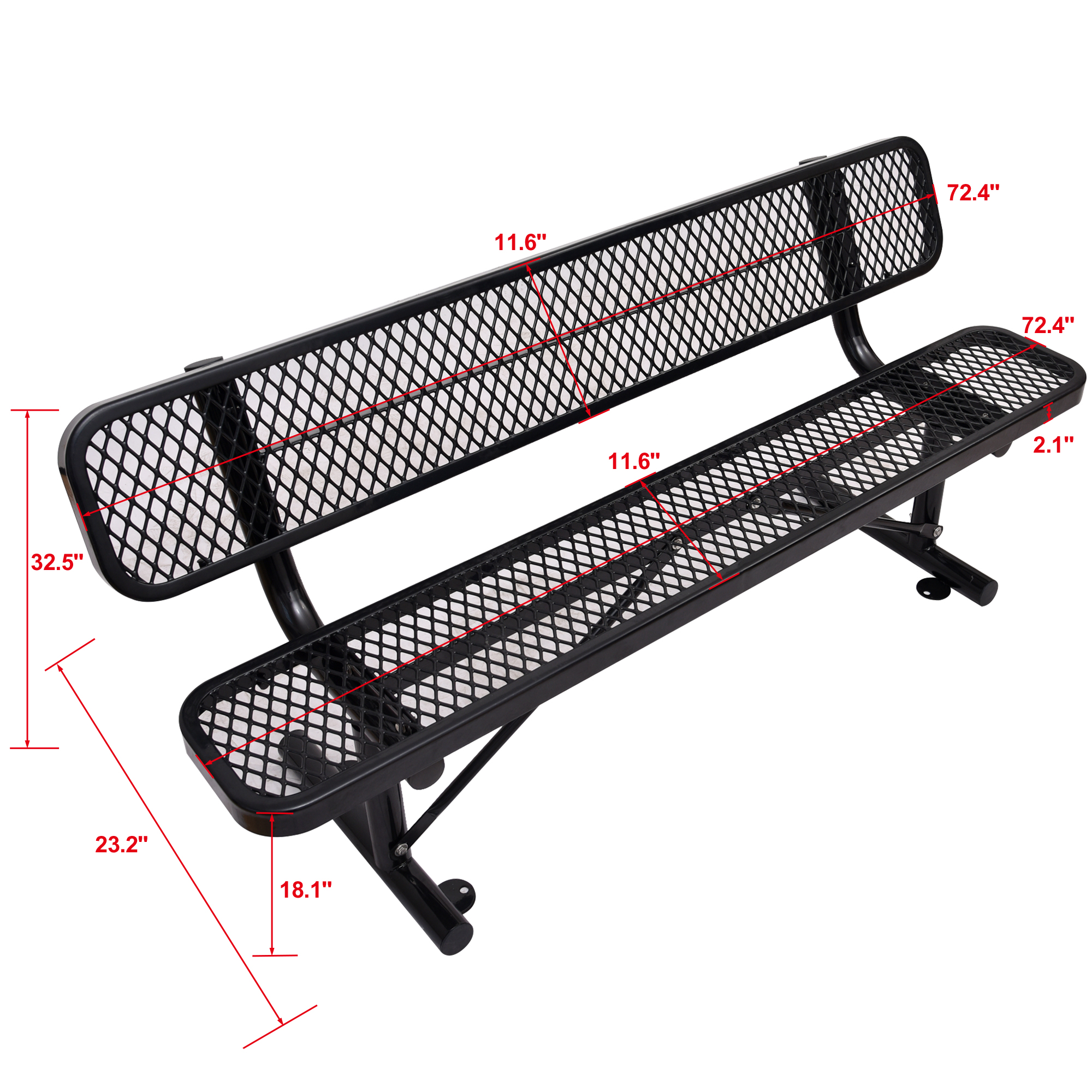 6 Ft. Outdoor Steel Bench With Backrest BLACK 4