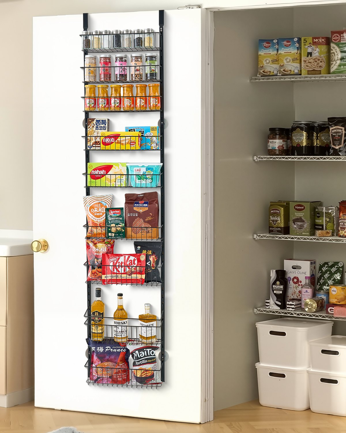 Vorratsschrank Speisekammer-Organizer Aufbewahrung Über Der Tür, 9-stufige Gewürzregale Zum Aufhängen Aus Stahl, Verstellbare Lagerregale Für Die Wand, Für Zuhause Küche Badezimmer, Schwarz