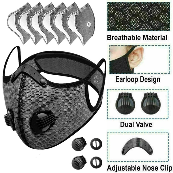 Reusable Half Face Cover Mask W/ Filter Cycling Outdoor Sport Face Mask Grey(Logistics Only For USPS.TK/TMEU Only For Self-pickup)