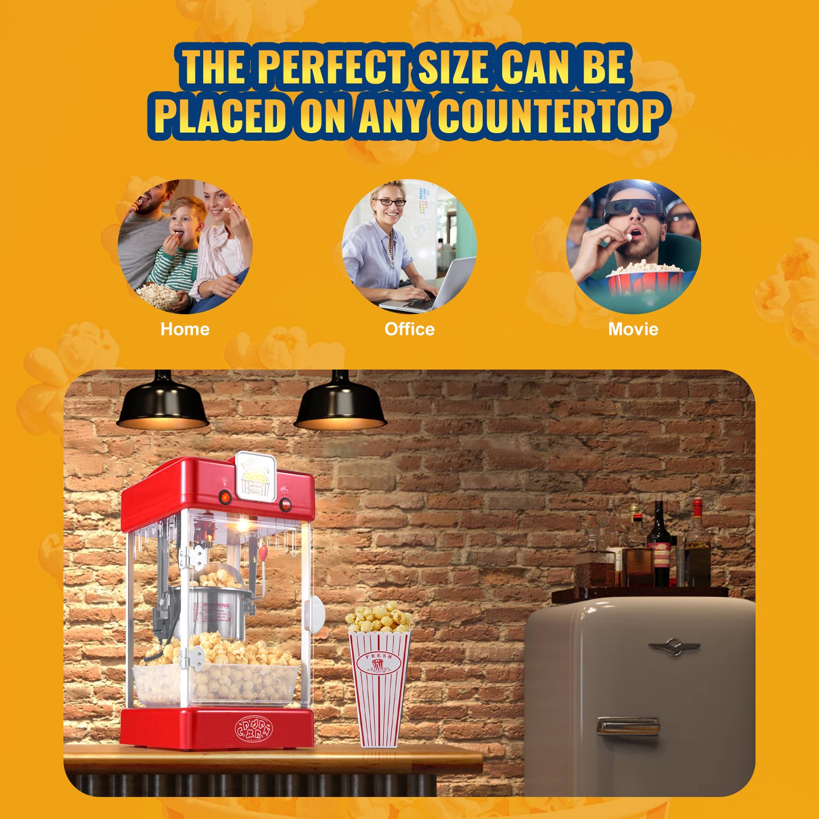 Popcornmaschine – 300 W, 70-ml-Wasserkessel für 4 Liter Popcorn pro Portion, Tischgerät mit PP-Tür, inklusive 2 Spateln und Tablett, Kino-Design, Rot_voghion.com