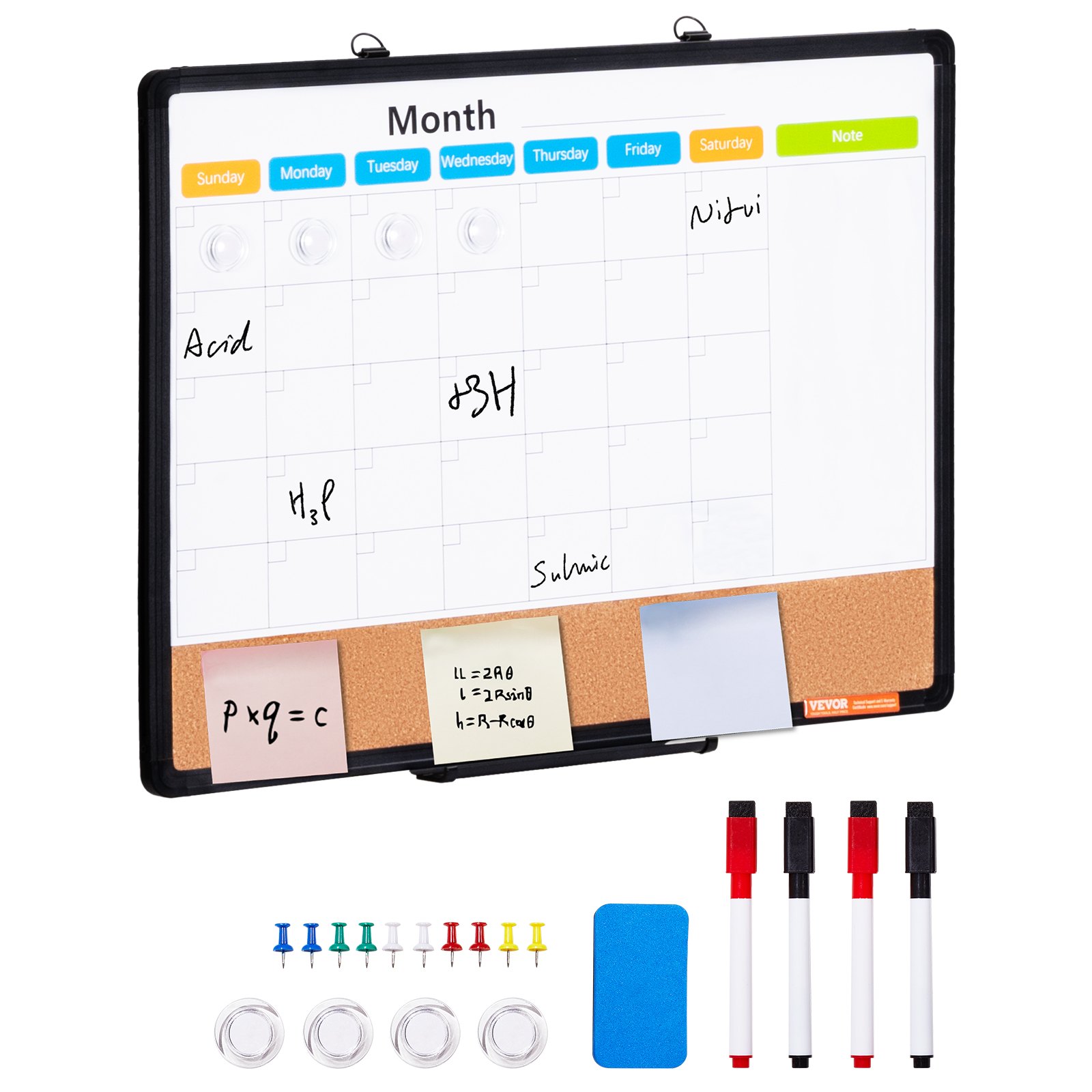 24" x 18" Magnetische Whiteboard-Kalendertafel mit Korkoberfläche – 2-in-1-Wandmontage, Aluminiumrahmen, robust und vielseitig_voghion.com